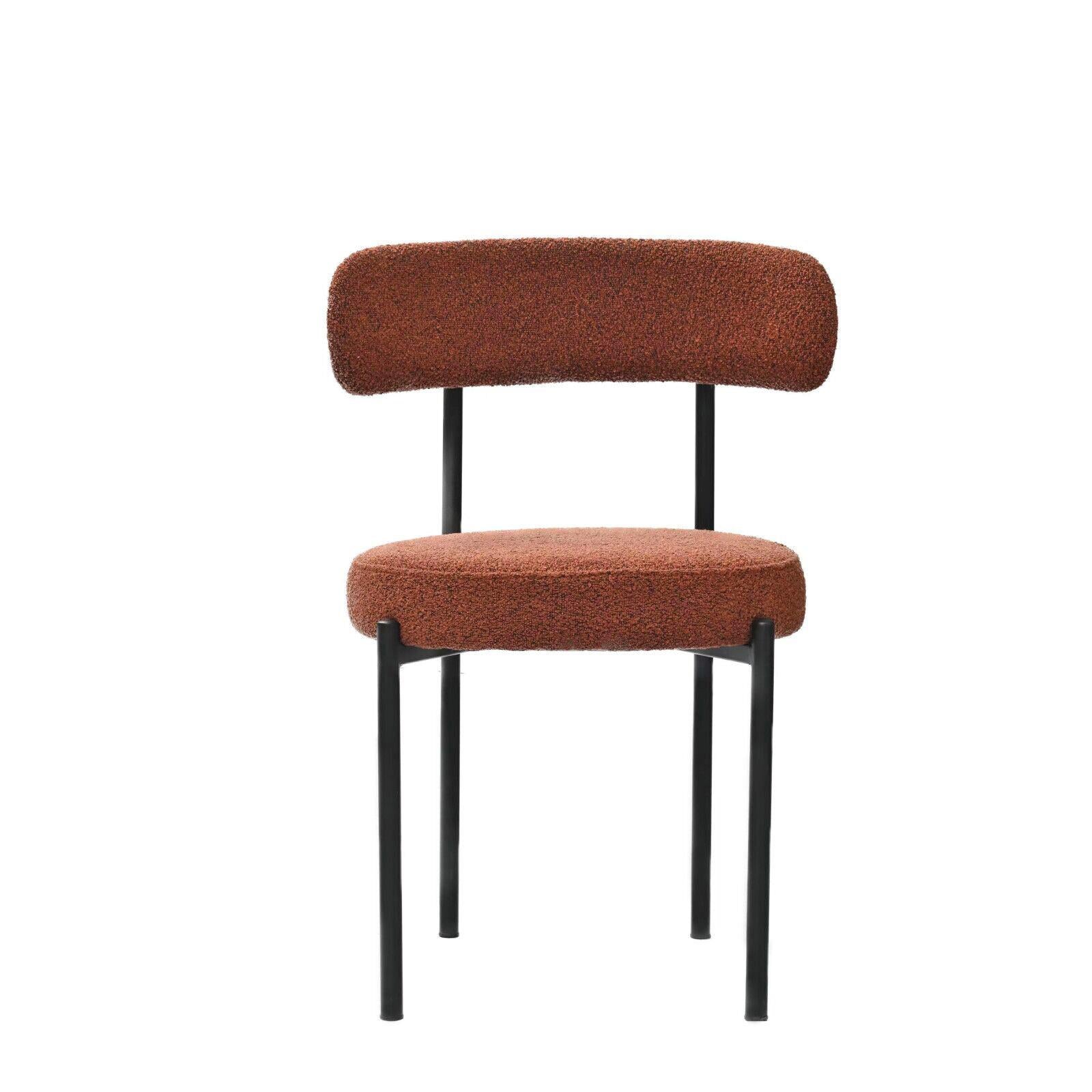 Set of 2 Brown Boucle Mid-Century Dining Chairs with Curved Backrest