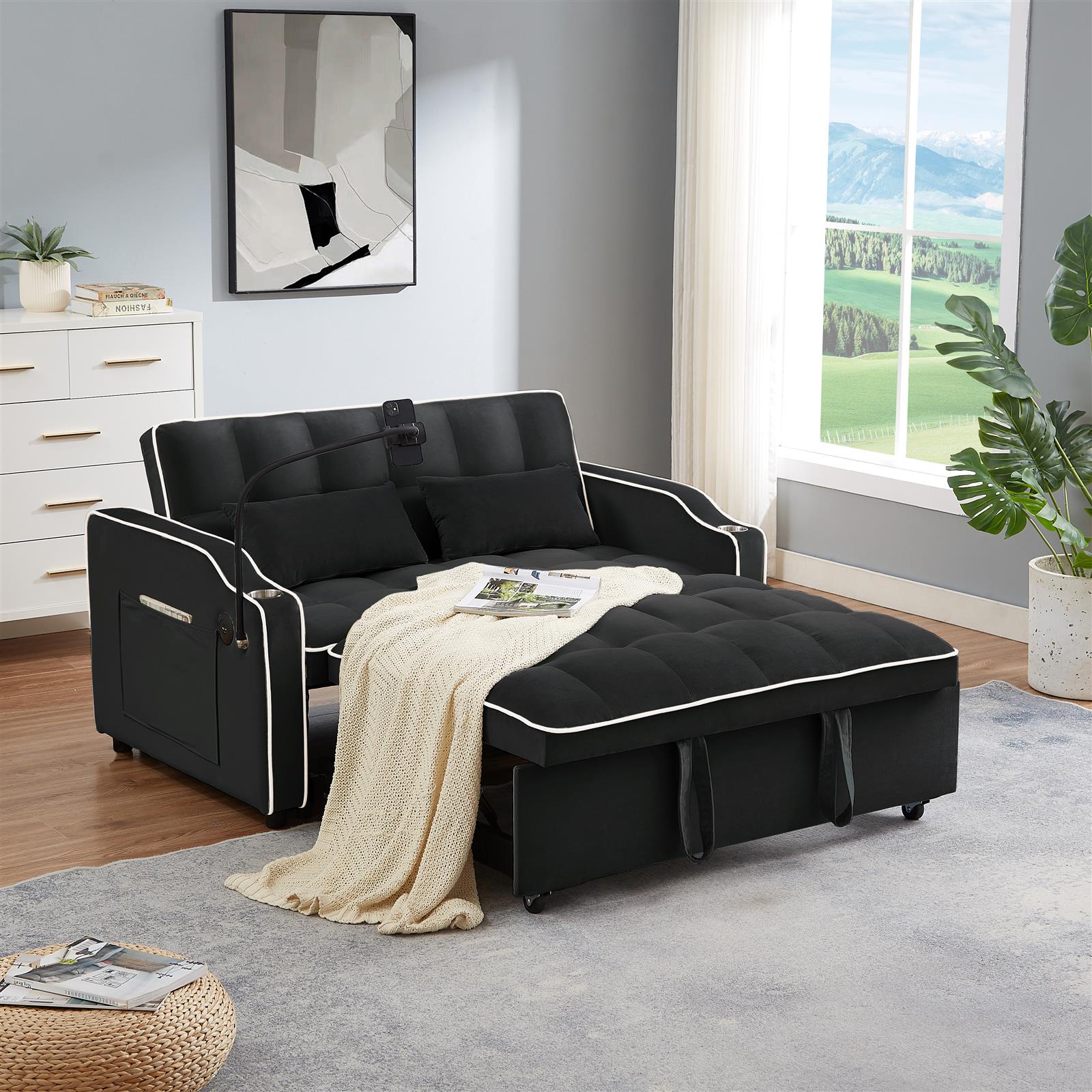 Foldable Velvet Sofa Beds with USB