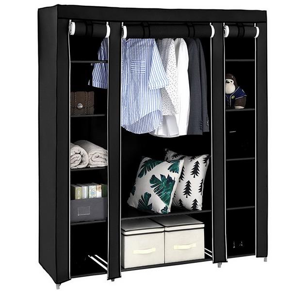 69" Portable Clothes Black Wardrobe