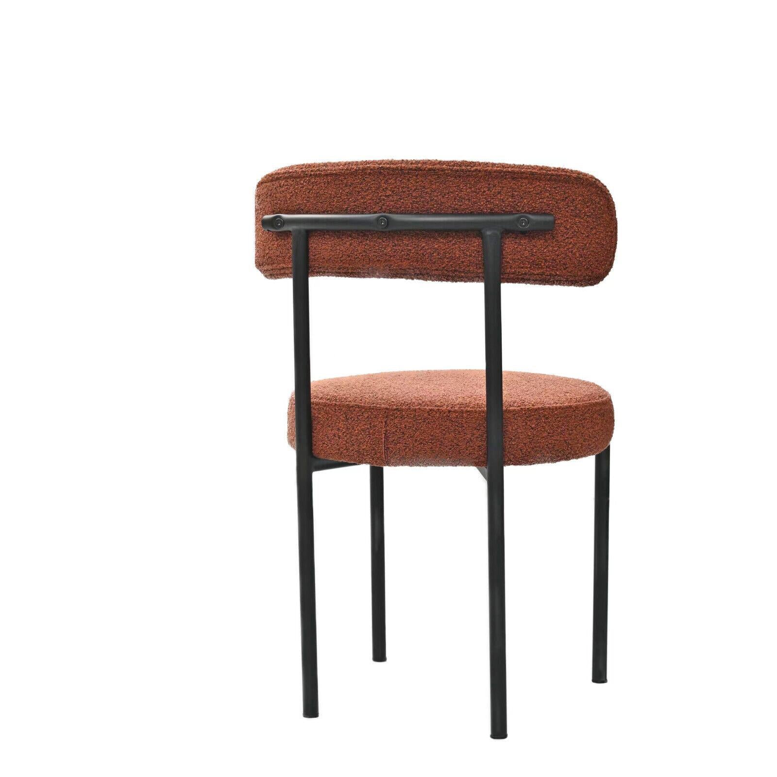 Set of 2 Brown Boucle Mid-Century Dining Chairs with Curved Backrest