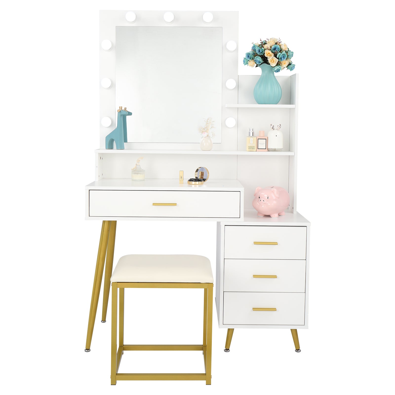White Makeup Vanity Table Set