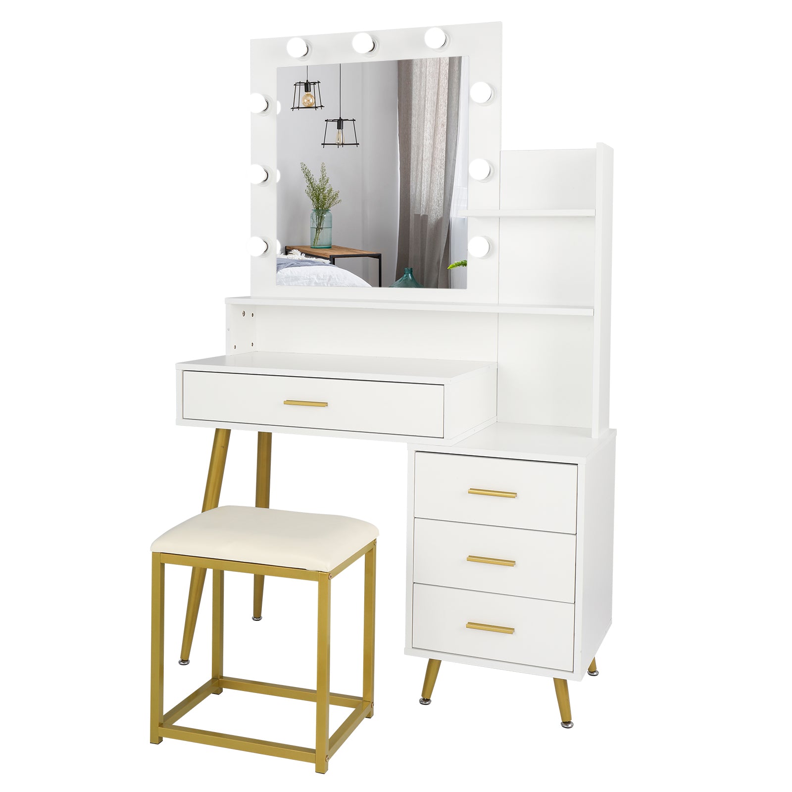 White Makeup Vanity Table Set