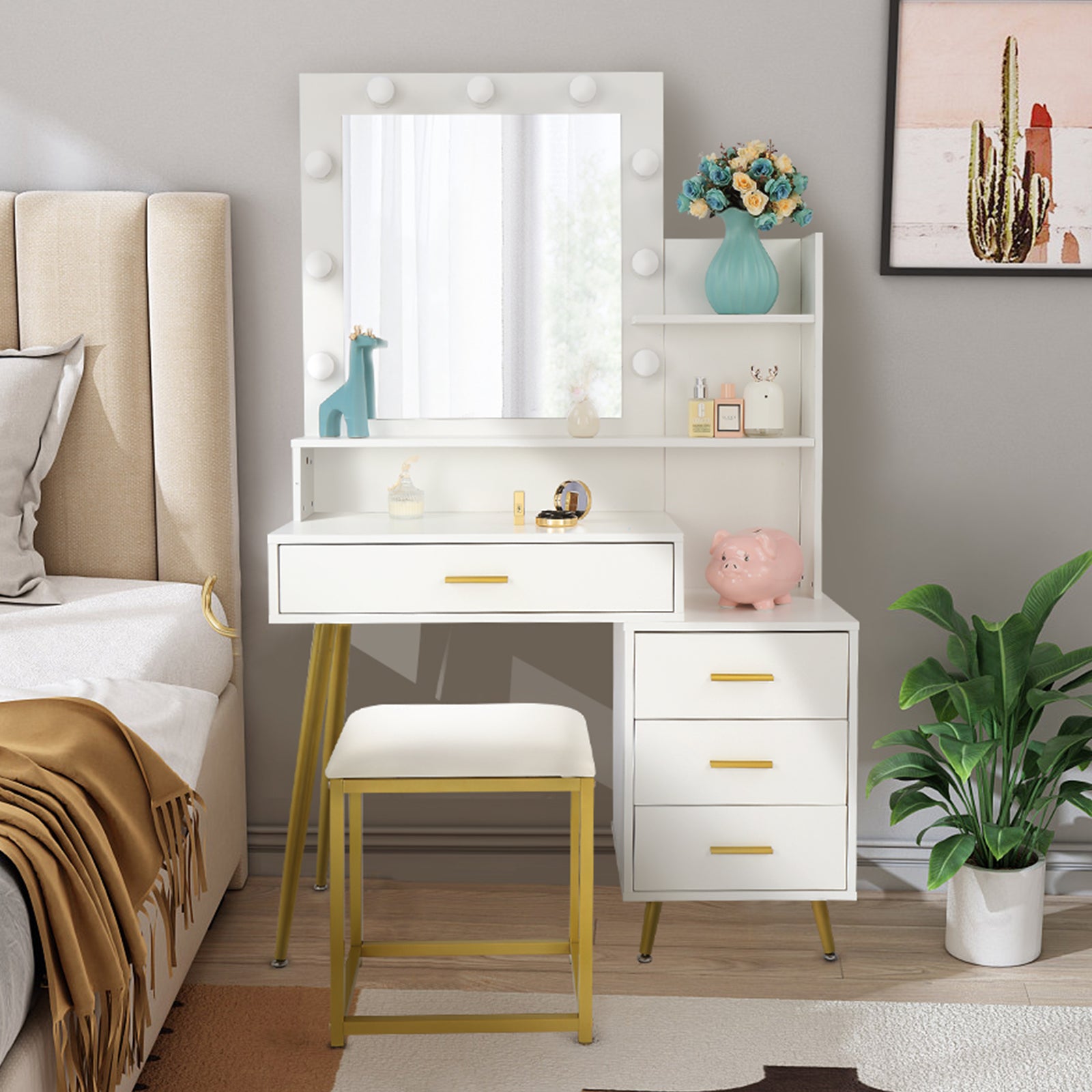 White Makeup Vanity Table Set