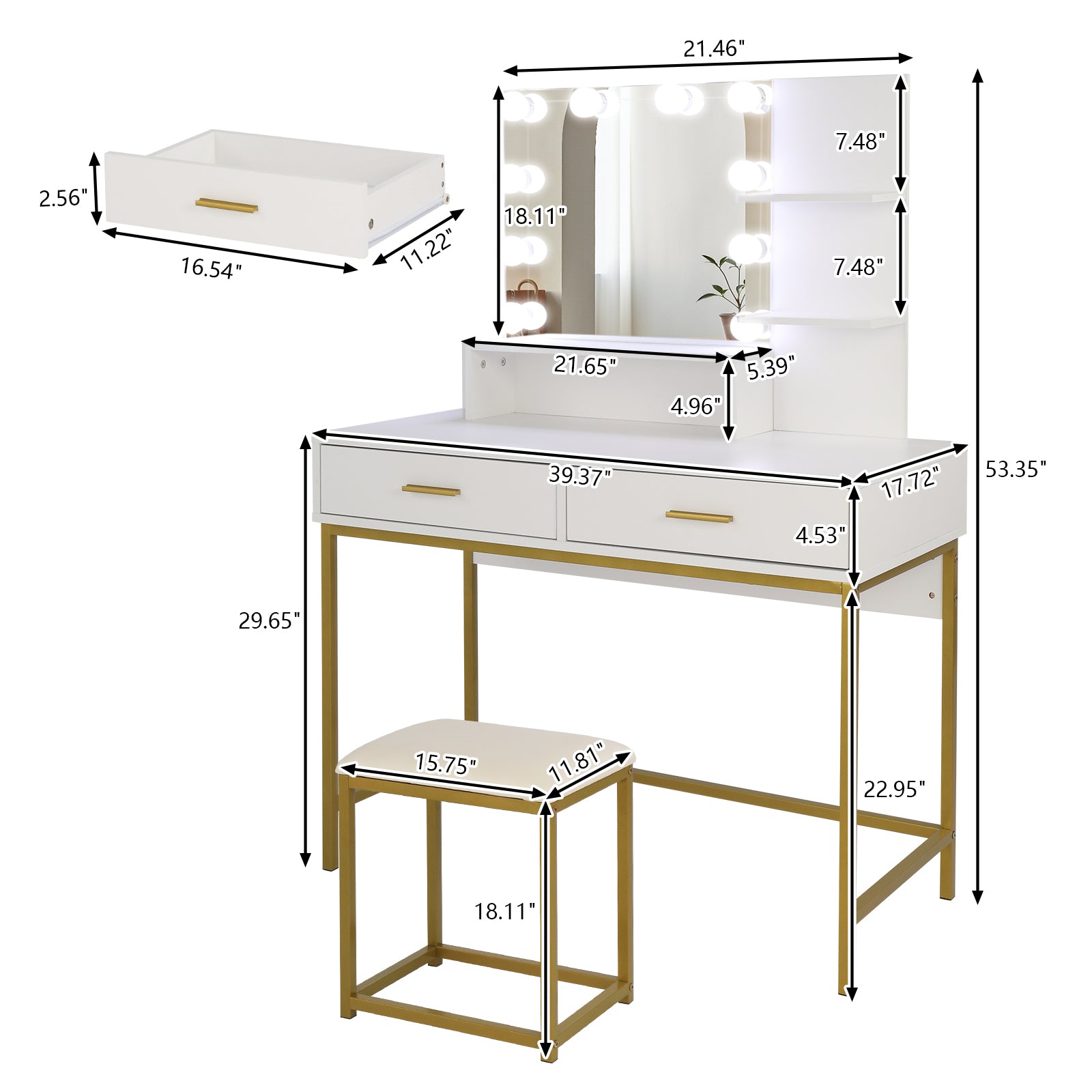 White Makeup Table with Drawers