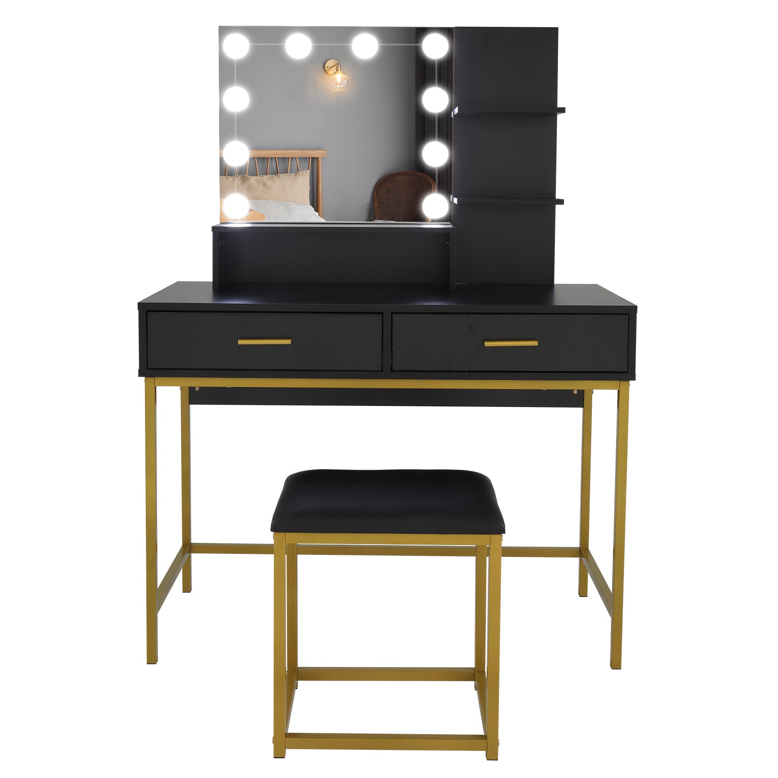 2 Drawers & Cushioned Stool Makeup Table with Drawers