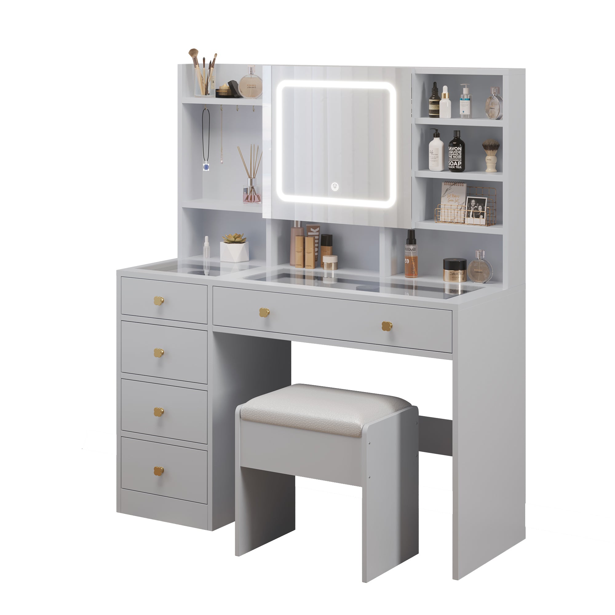 Dressing Table Set with Tempered Glass Top