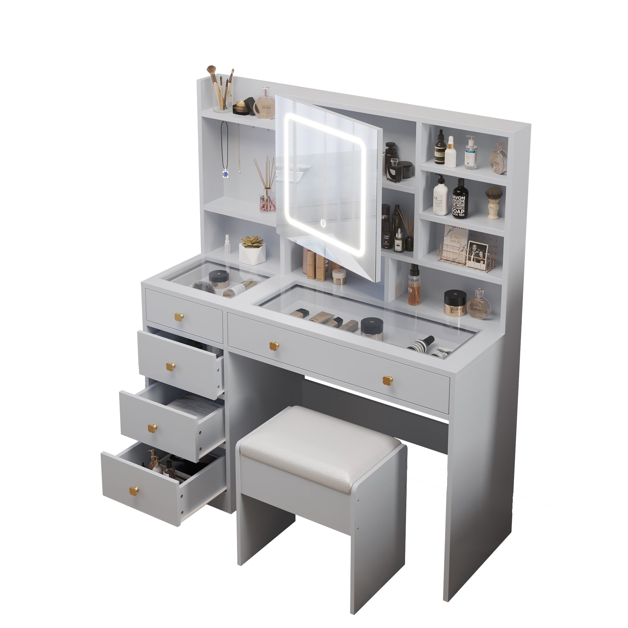 Dressing Table Set with Glass Top