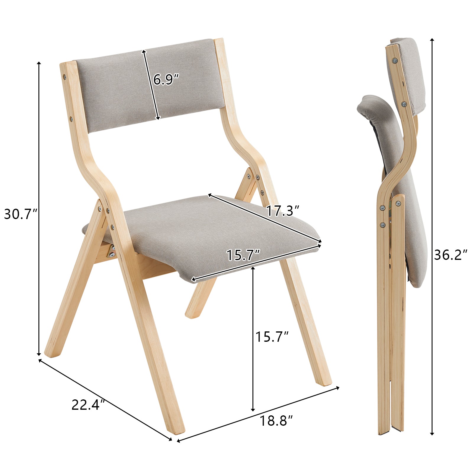 2 Pack Modern Folding Wooden Chairs