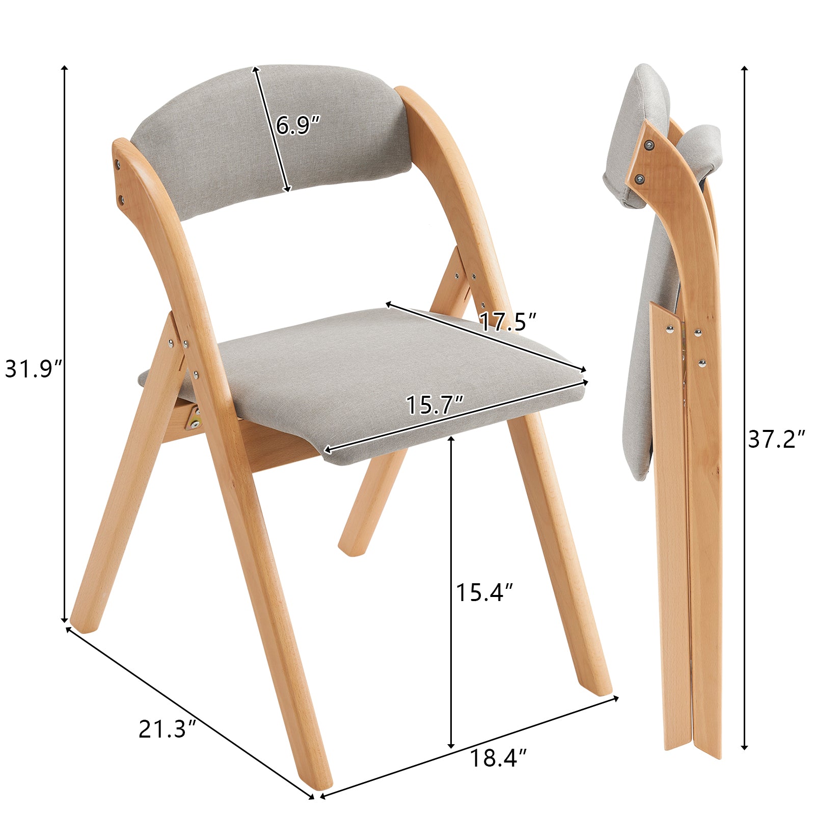 2 Pack Wooden Folding Chairs with Padded Seat and Back