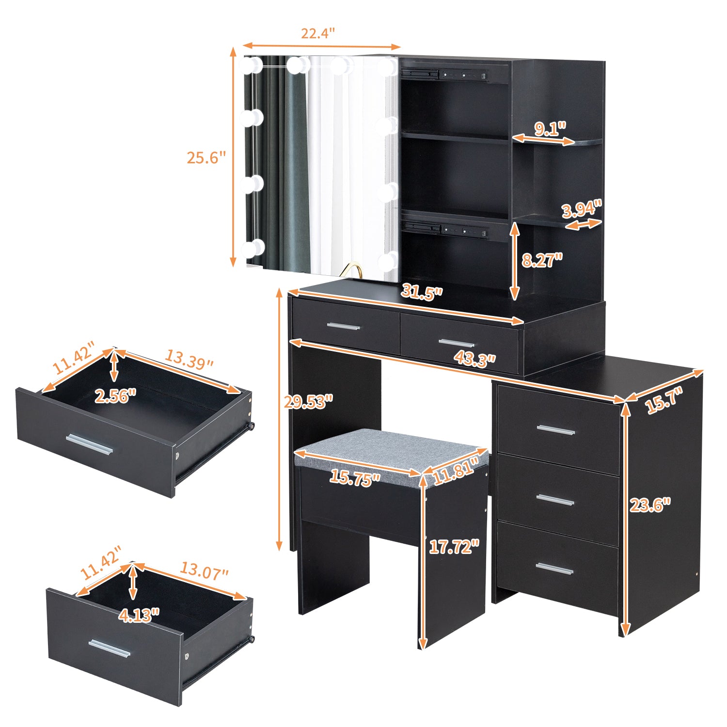 Black Dresser and Night Table Set