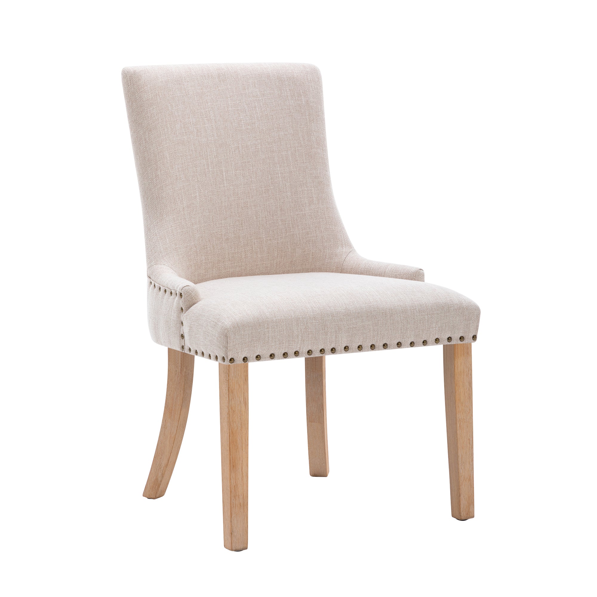 Set of 2 Fabric Dining Chairs Leisure Padded Chairs with  Rubber Wood Legs,Nailed Trim, Beige