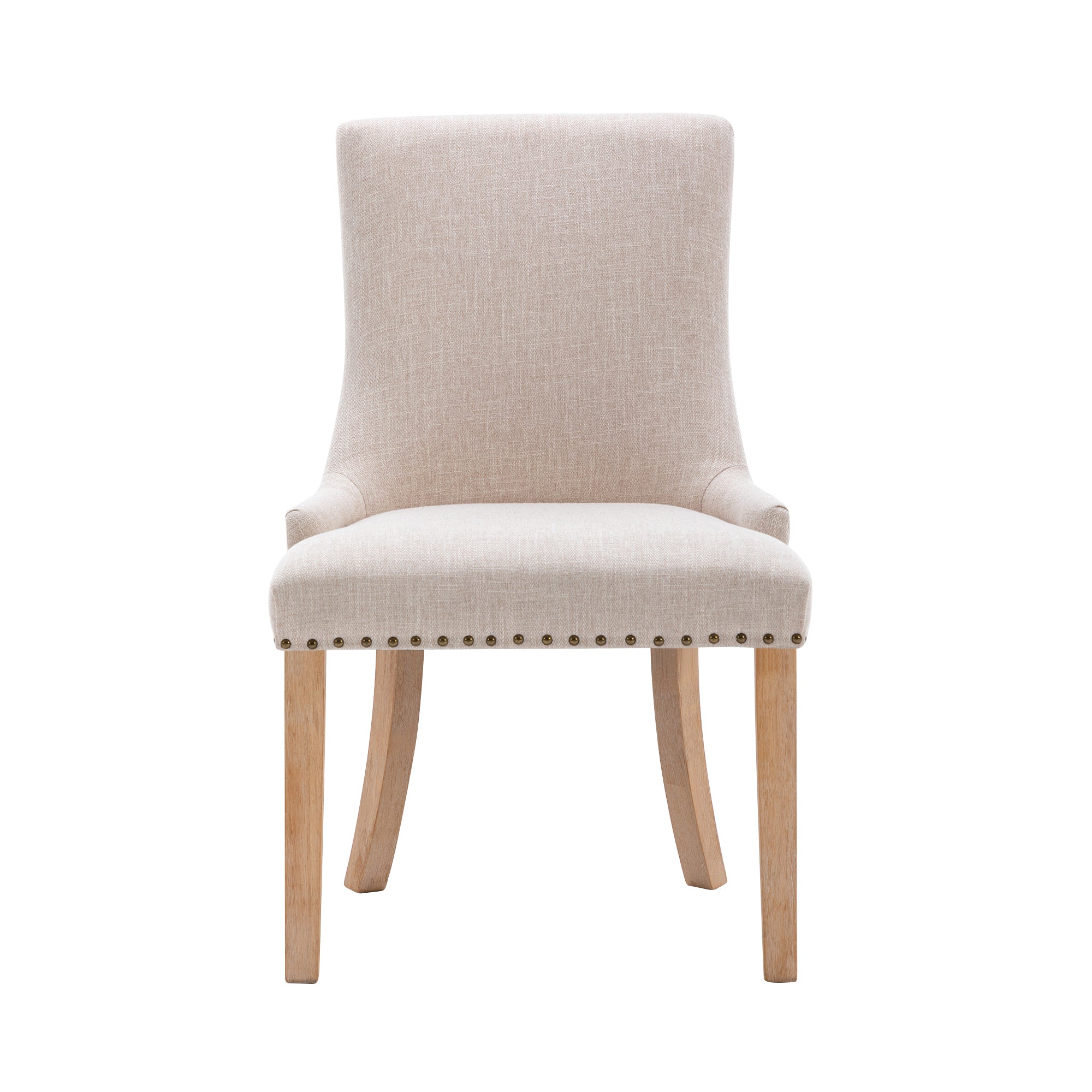 Set of 2 Fabric Dining Chairs Leisure Padded Chairs with  Rubber Wood Legs,Nailed Trim, Beige