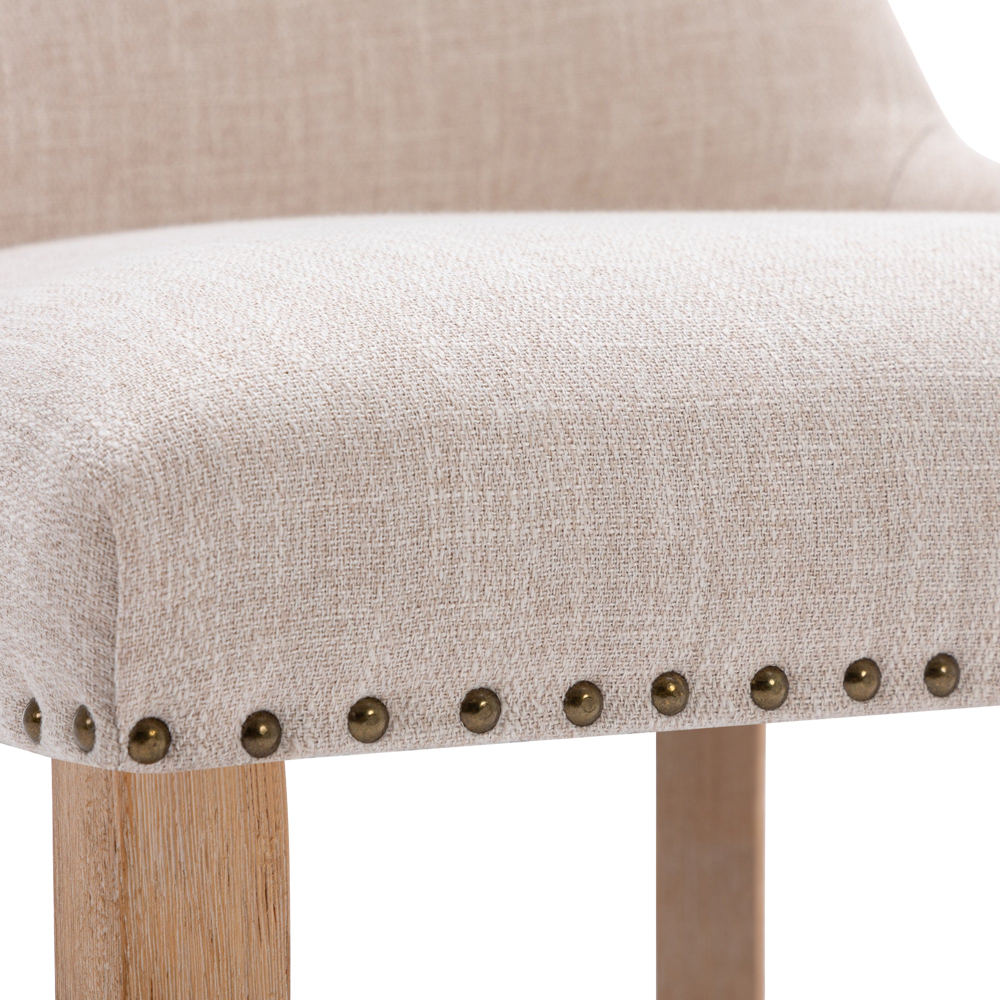 Set of 2 Fabric Dining Chairs Leisure Padded Chairs with  Rubber Wood Legs,Nailed Trim, Beige