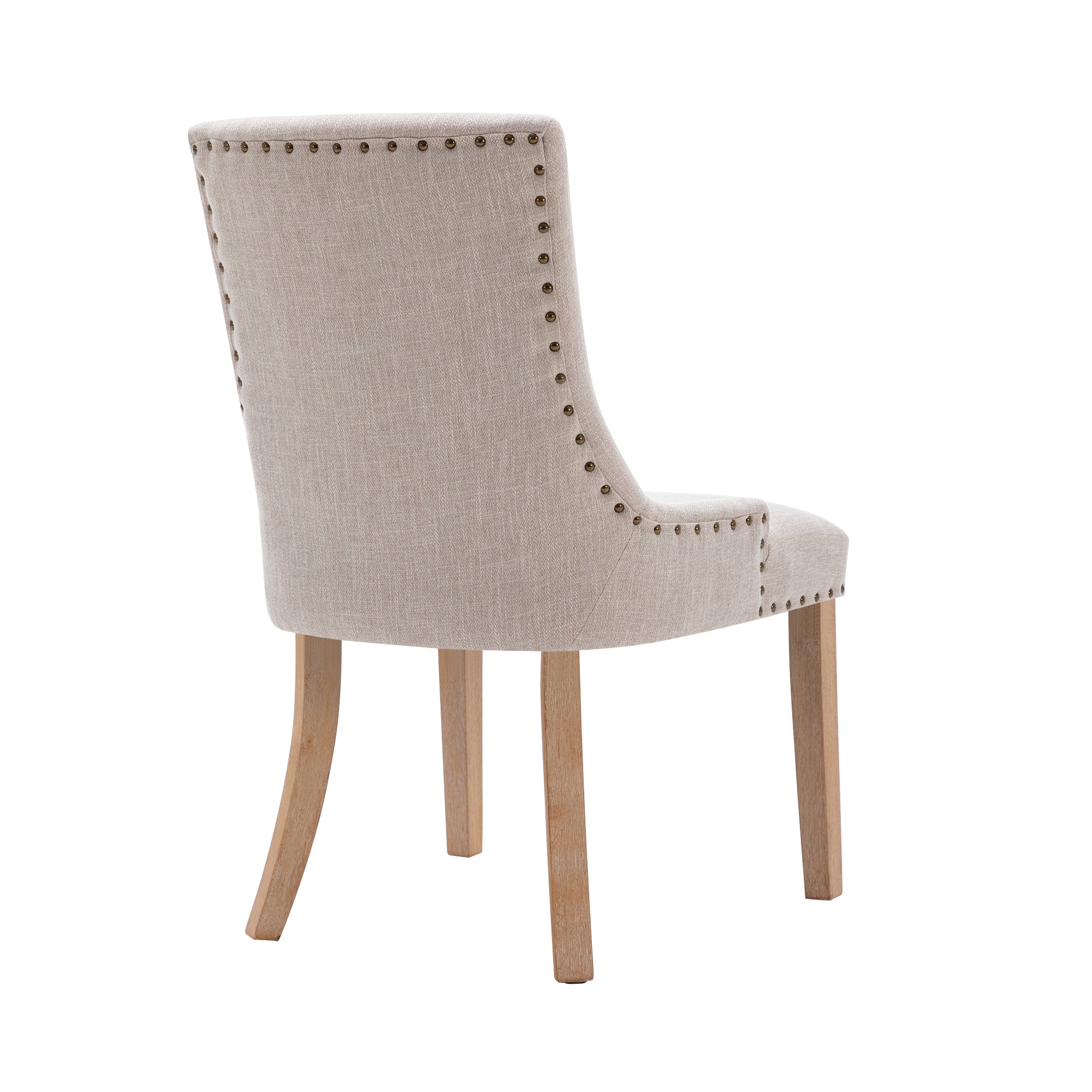 Set of 2 Fabric Dining Chairs Leisure Padded Chairs with  Rubber Wood Legs,Nailed Trim, Beige