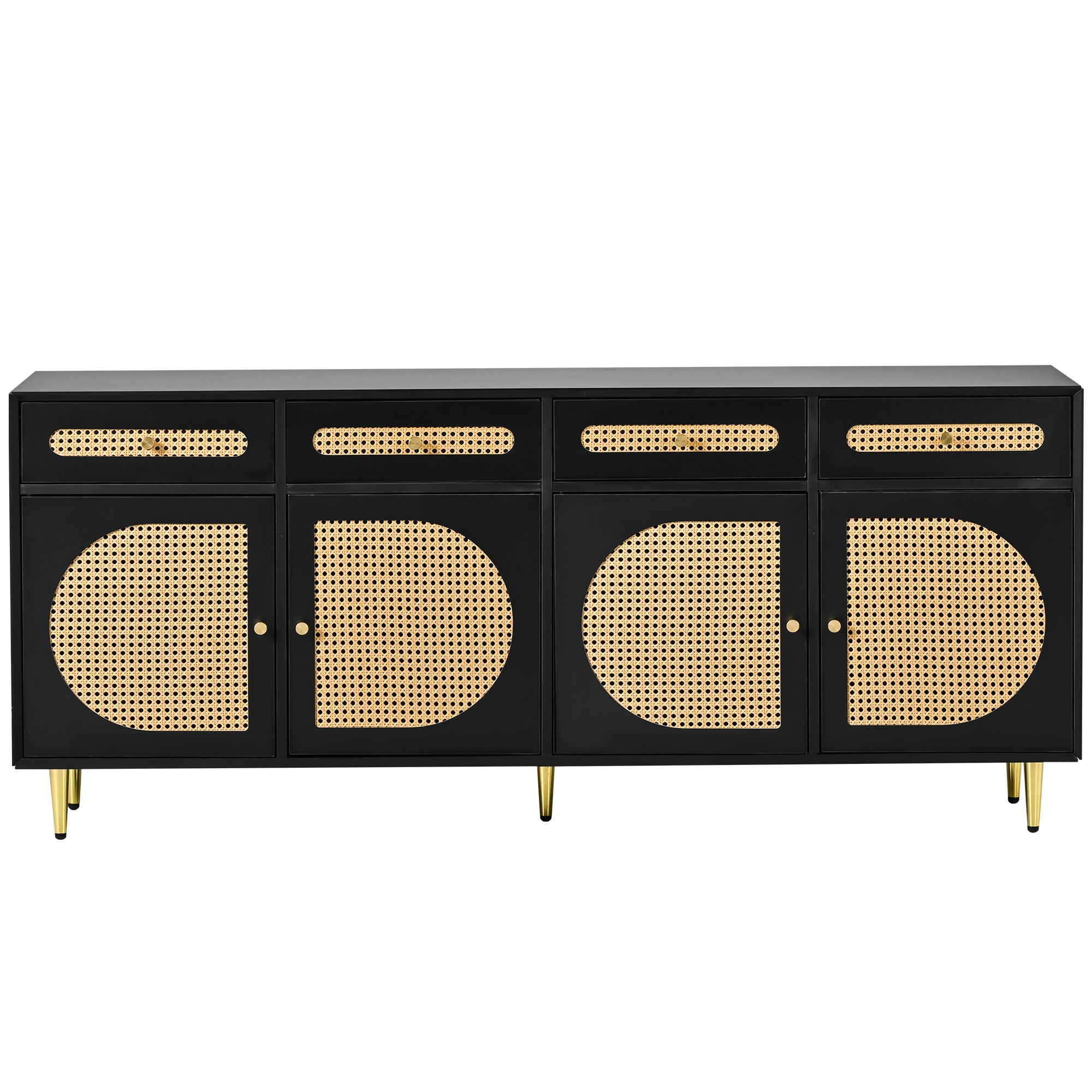 TV Stand with Rattan Door,Woven Media Console Table with Adjustable Shelves for TVs up to 65",Storage Sideboard Cabinet for Living Room