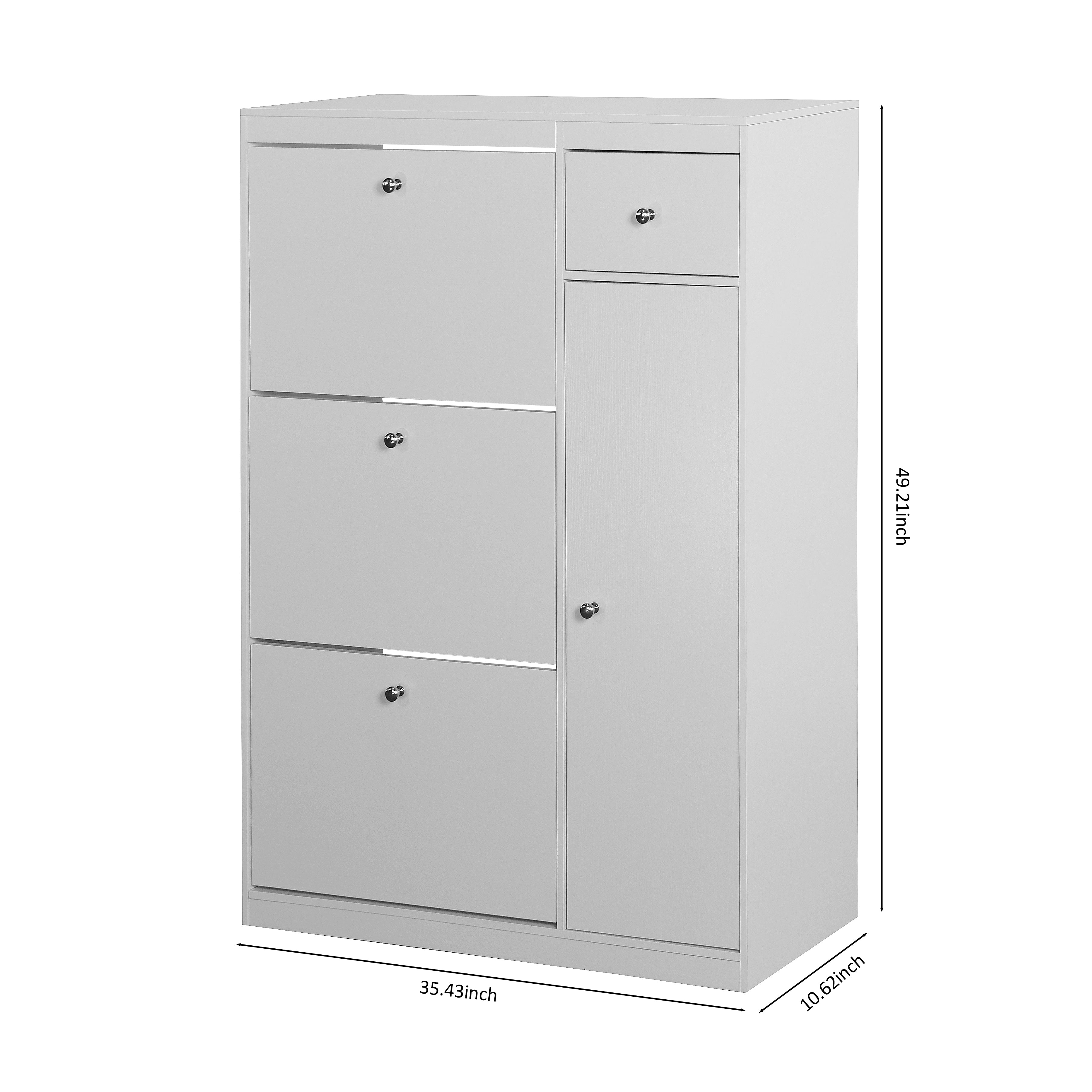 Shoe Cabinet, Tipping Bucket Shoe Rack Organizer with 3 Flip Drawers,Entryway Narrow Shoe Storage with Adjustable Storage Shelf,Modern Slim Hidden Shoe Cabinet, White