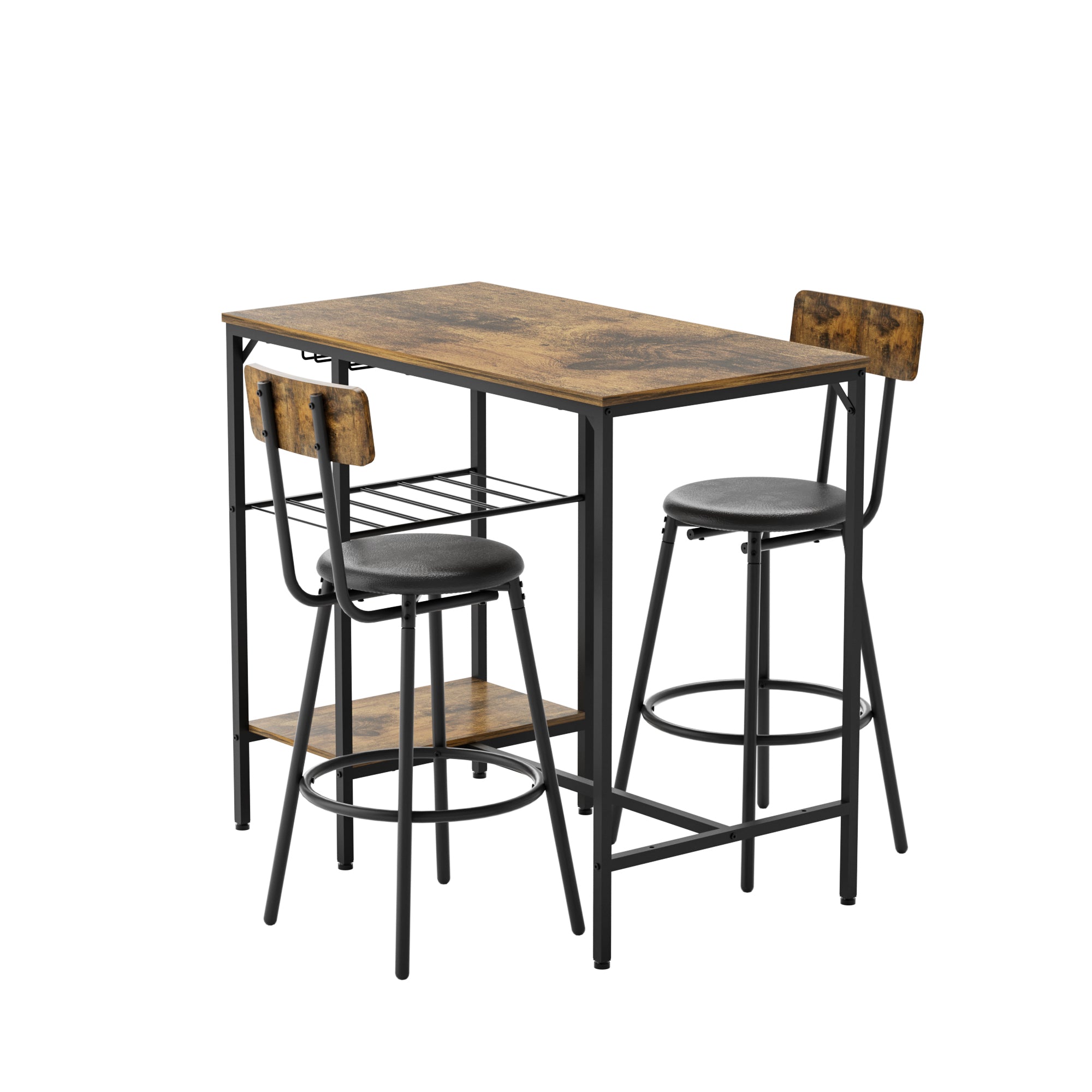 3-Piece Bar Table and Chairs Set for 2 with PU Upholstered Seats