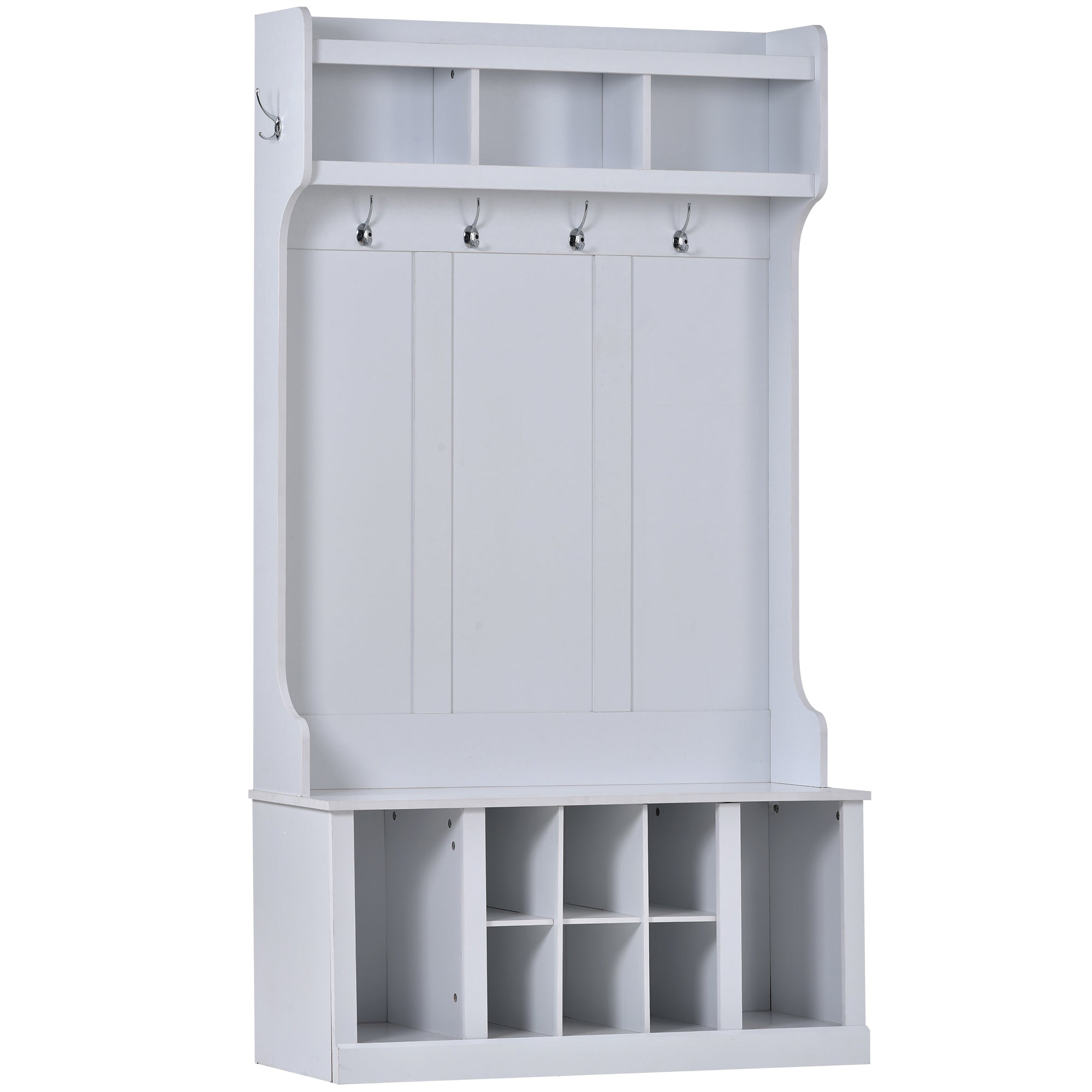 Hall Tree with 6 Hooks , Coat Hanger, Entryway Bench, Storage Bench, 3-in-1 Design, 39.4INCH, for Entrance, Hallway(White)