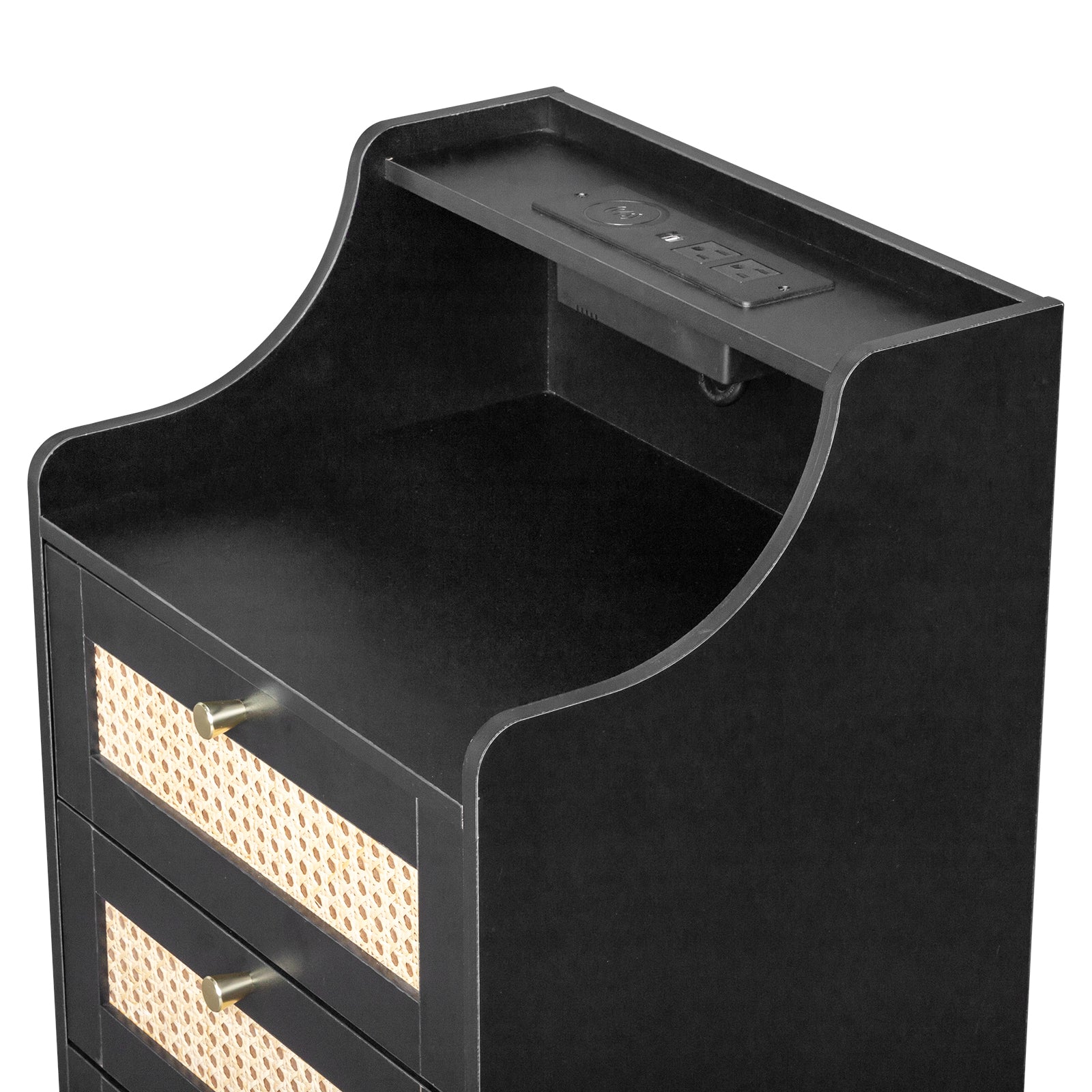 Black Rattan Bedside Table