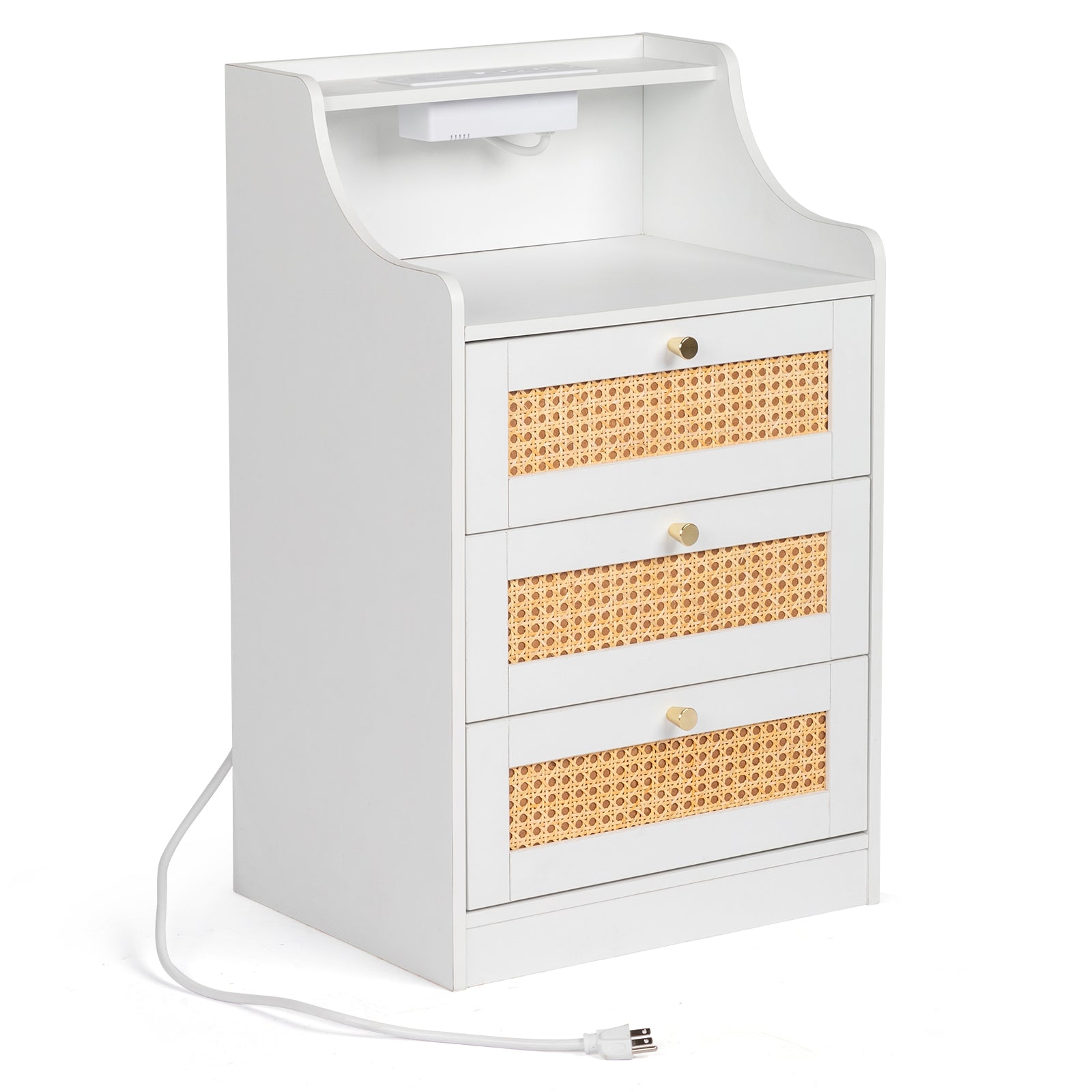 White Rattan Bedside Table Dresser