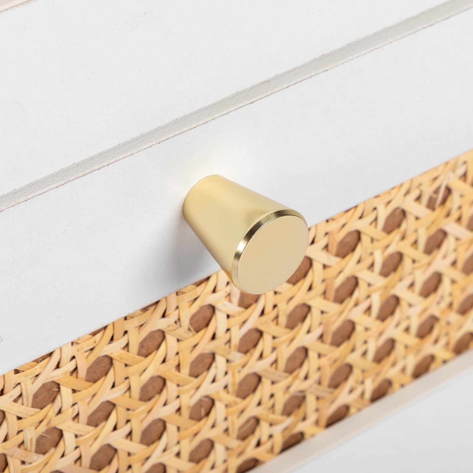 White Rattan Bedside Table Dresser