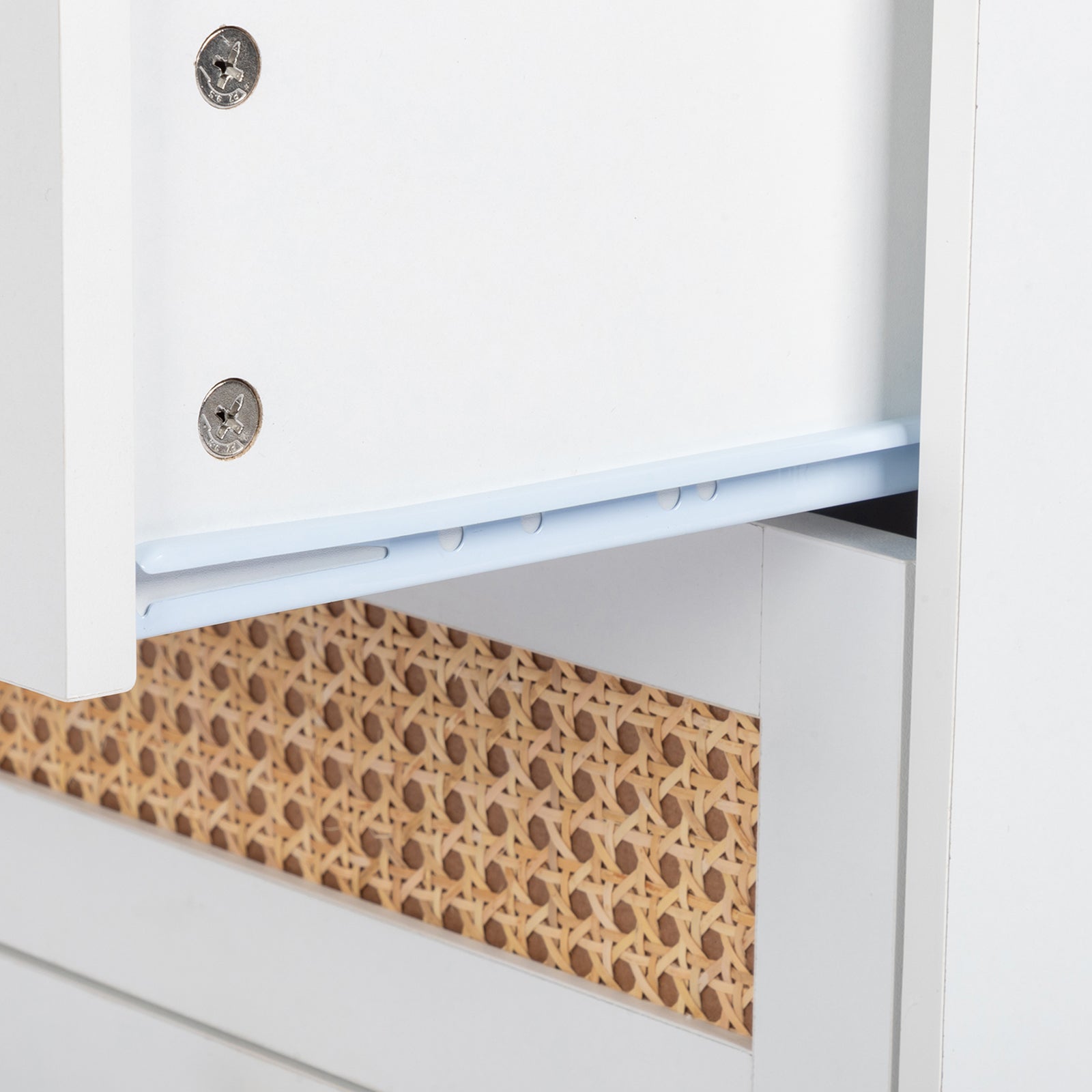 White Rattan Bedside Table Dresser