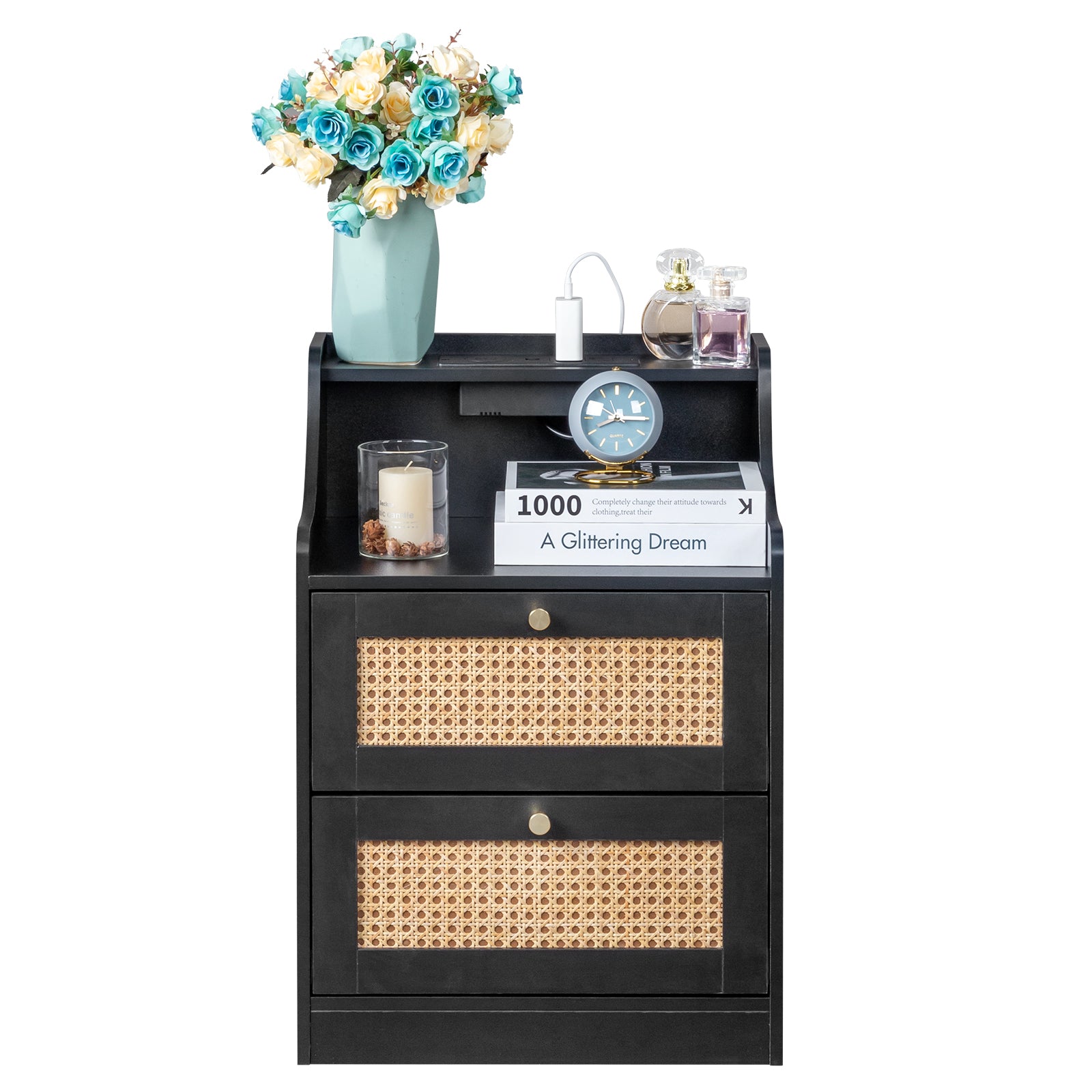 Black Rattan Bedside Tables