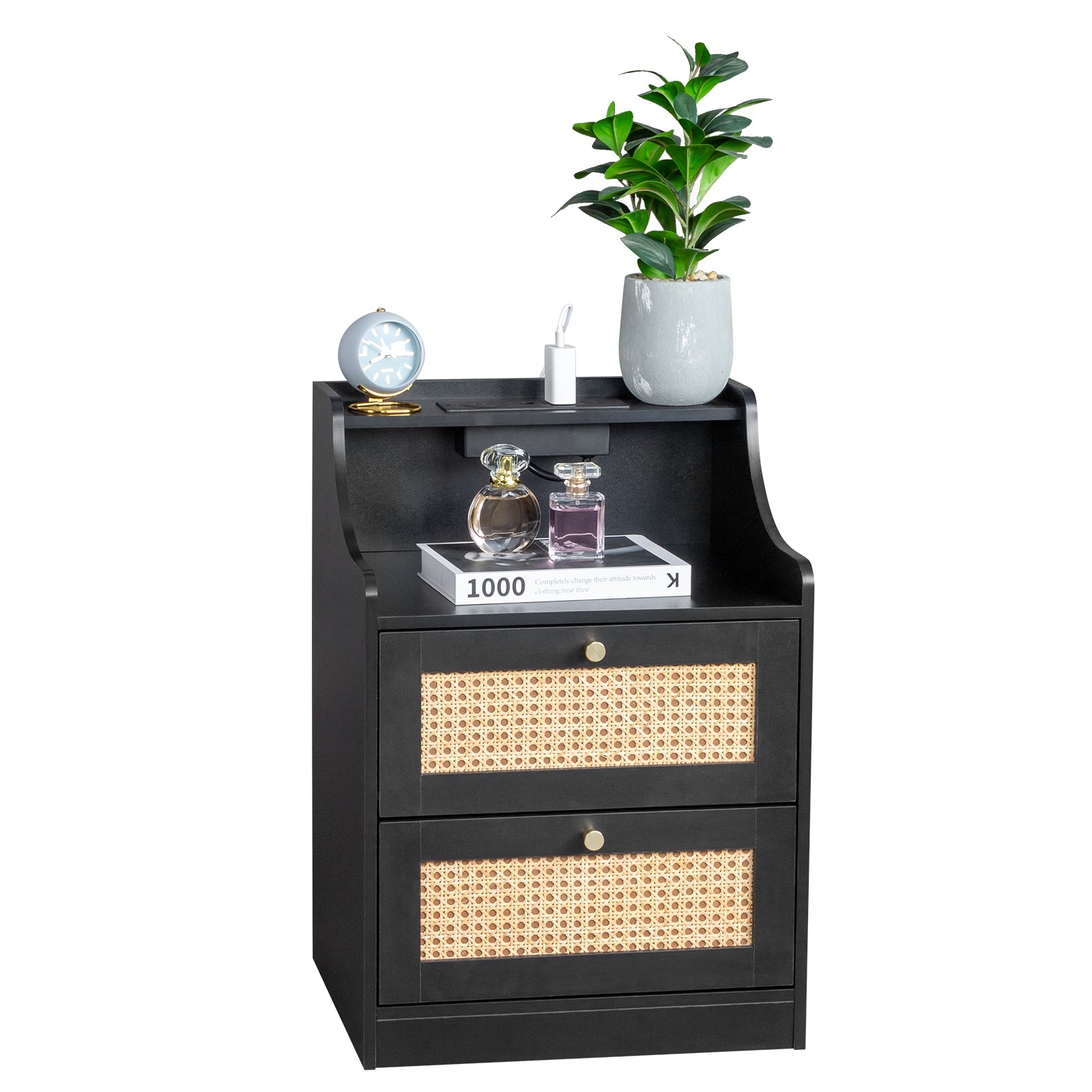 Black Rattan Bedside Tables