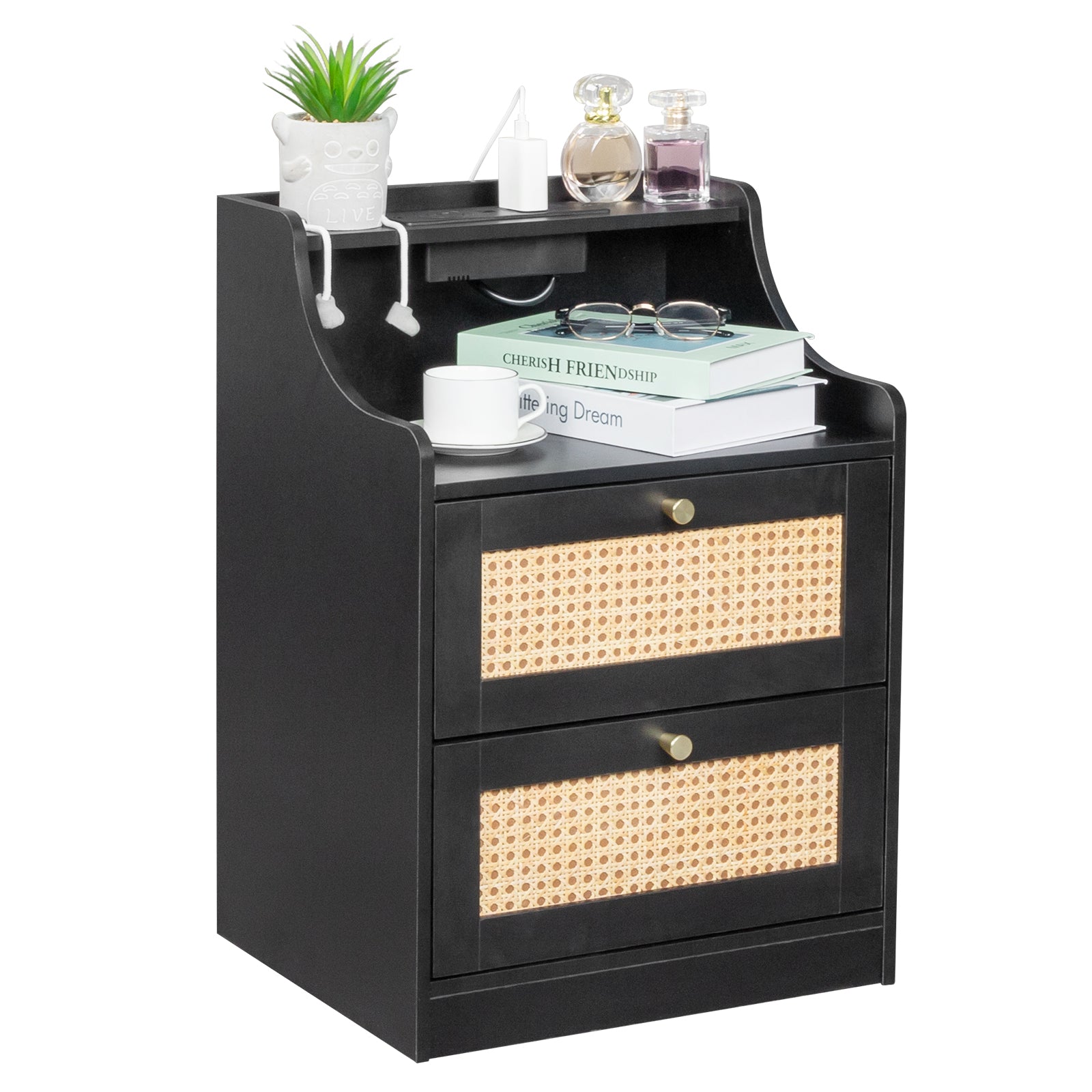 Black Rattan Bedside Tables