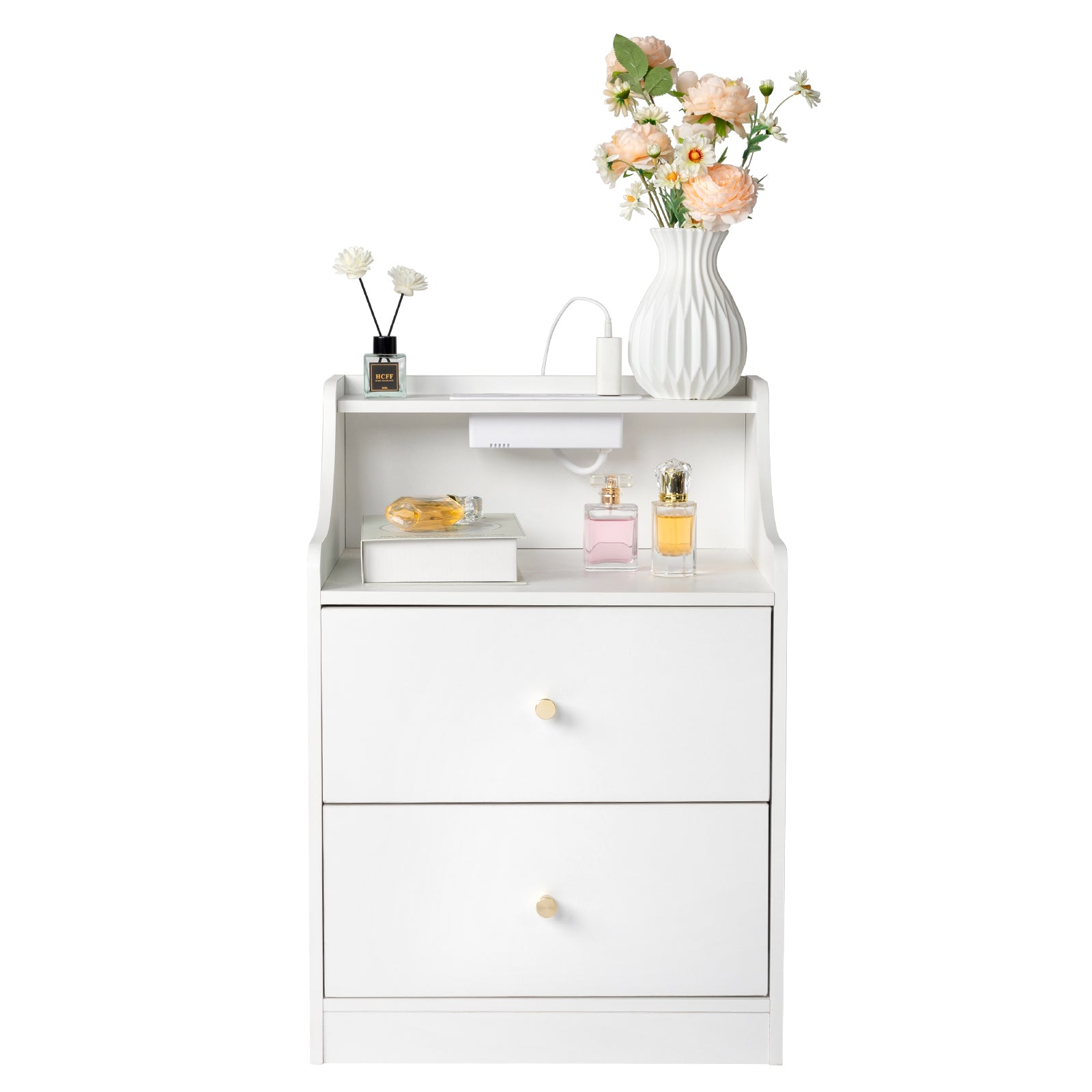 White Bedside Tables with 2 Drawers