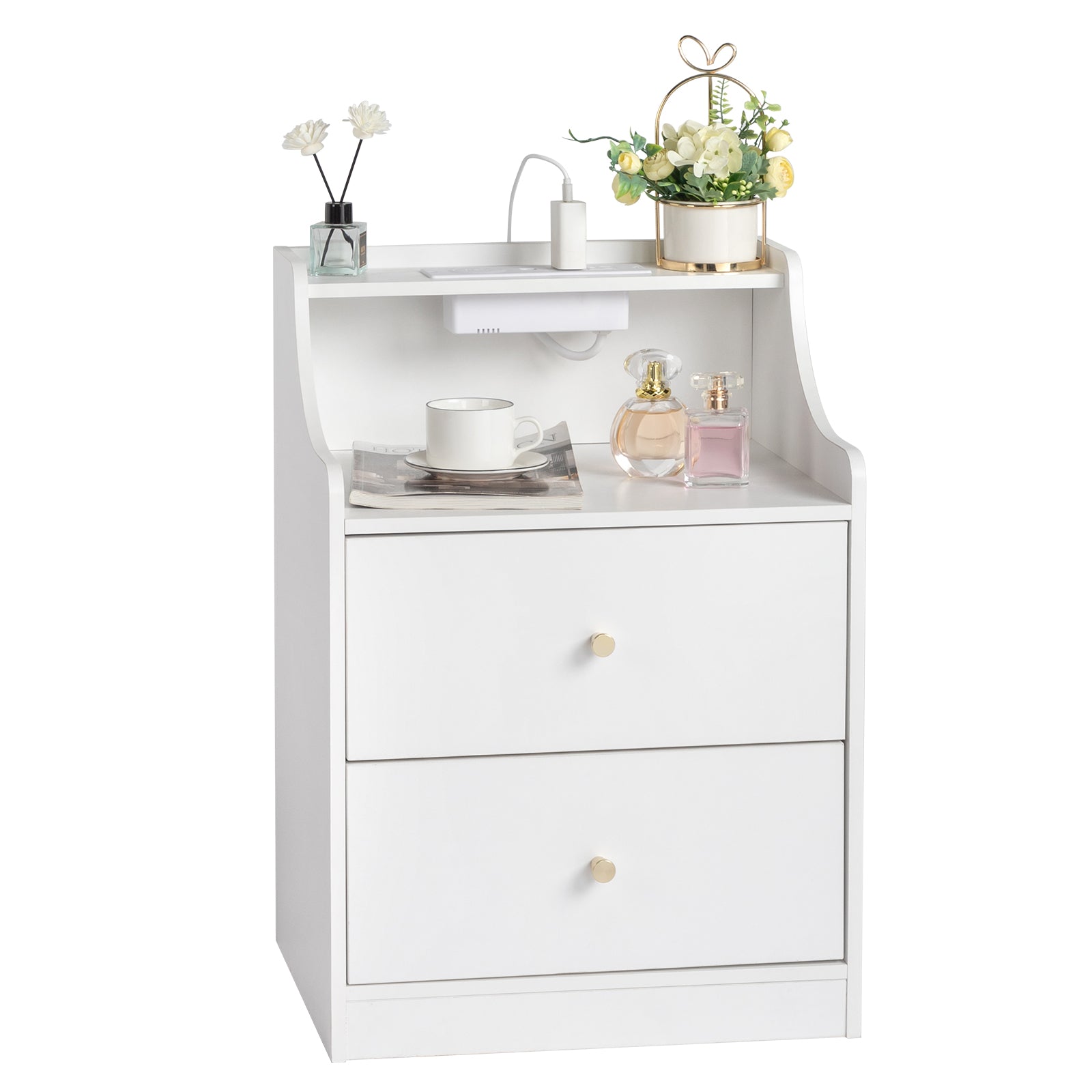 White Bedside Tables with 2 Drawers