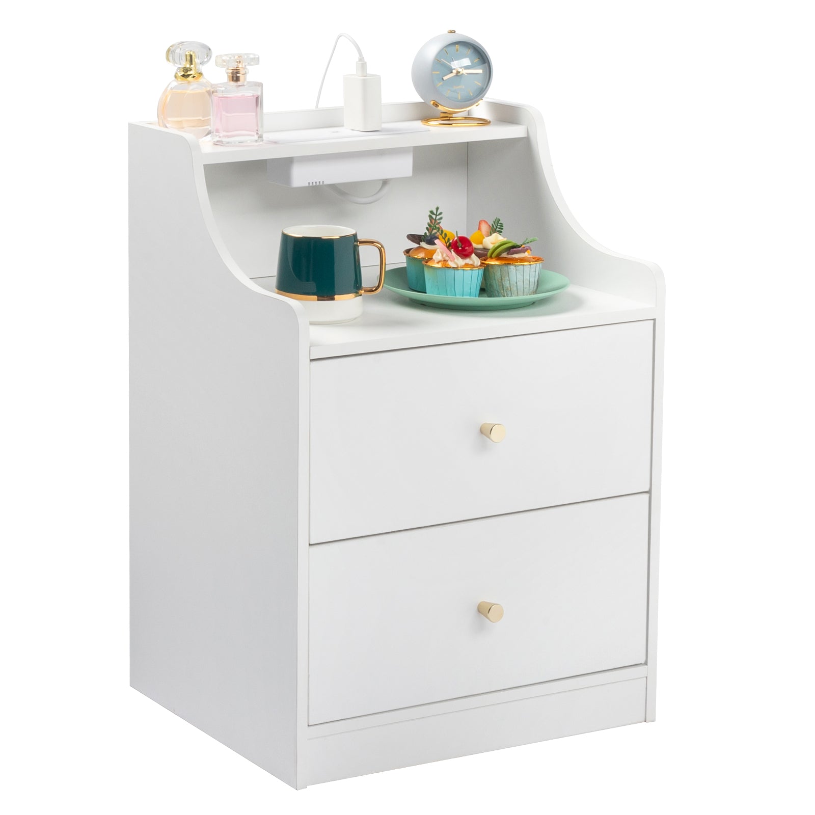 White Bedside Tables with 2 Drawers