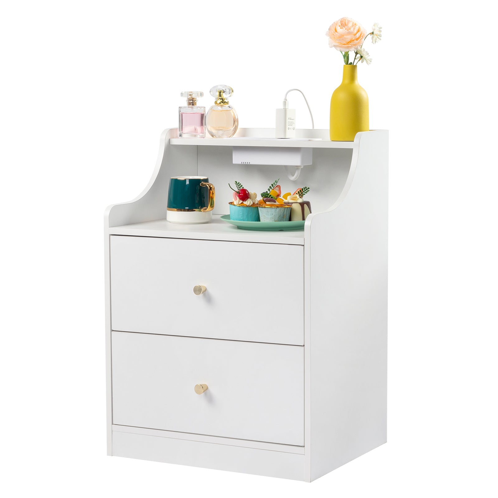White Bedside Tables with 2 Drawers