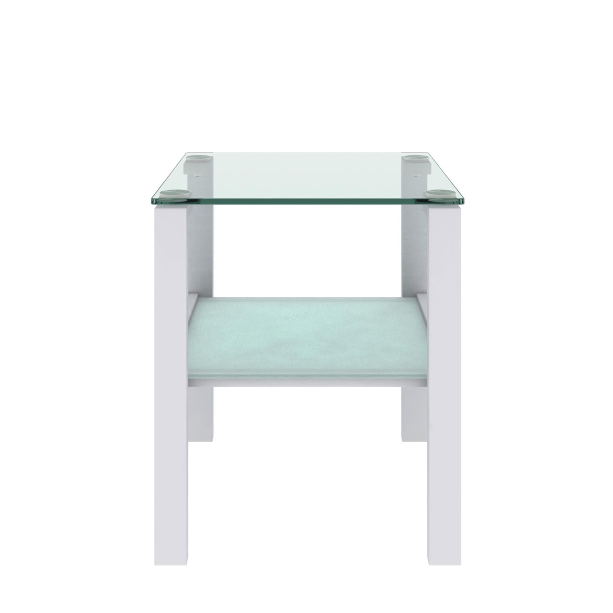 Set of 2, Glass two layer tea table, small round table, bedroom corner table, living room side table,White