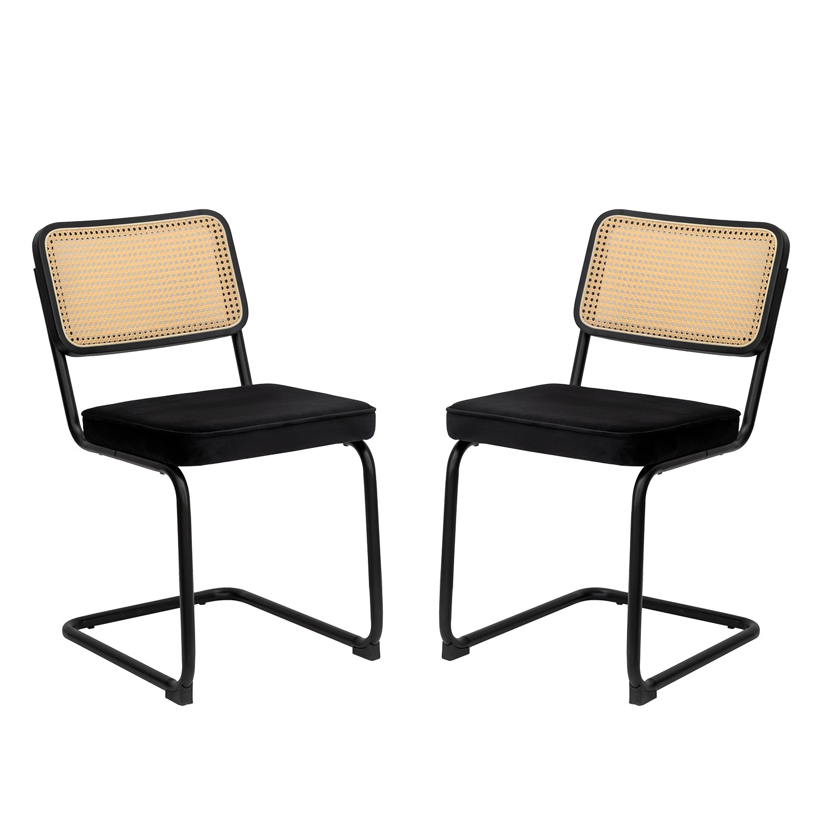 Set of 2 Velvet Rattan Mid-Century Modern Dining Chairs