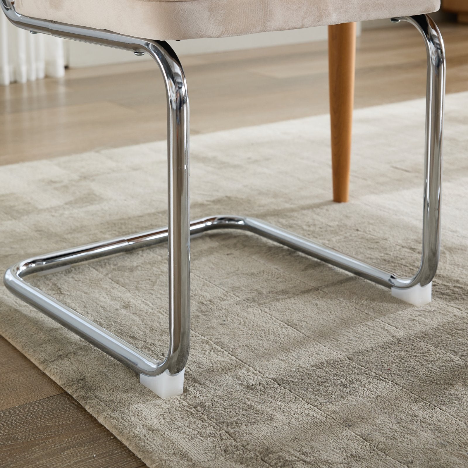 Mid Century Modern Dining Chairs Set of 2, Velvet Accent Chairs with Natural Cane Back & Stainless Chrome Base, Famous Breuer Designed Chairs, Upholstered Rattan Kitchen Chairs,Beige