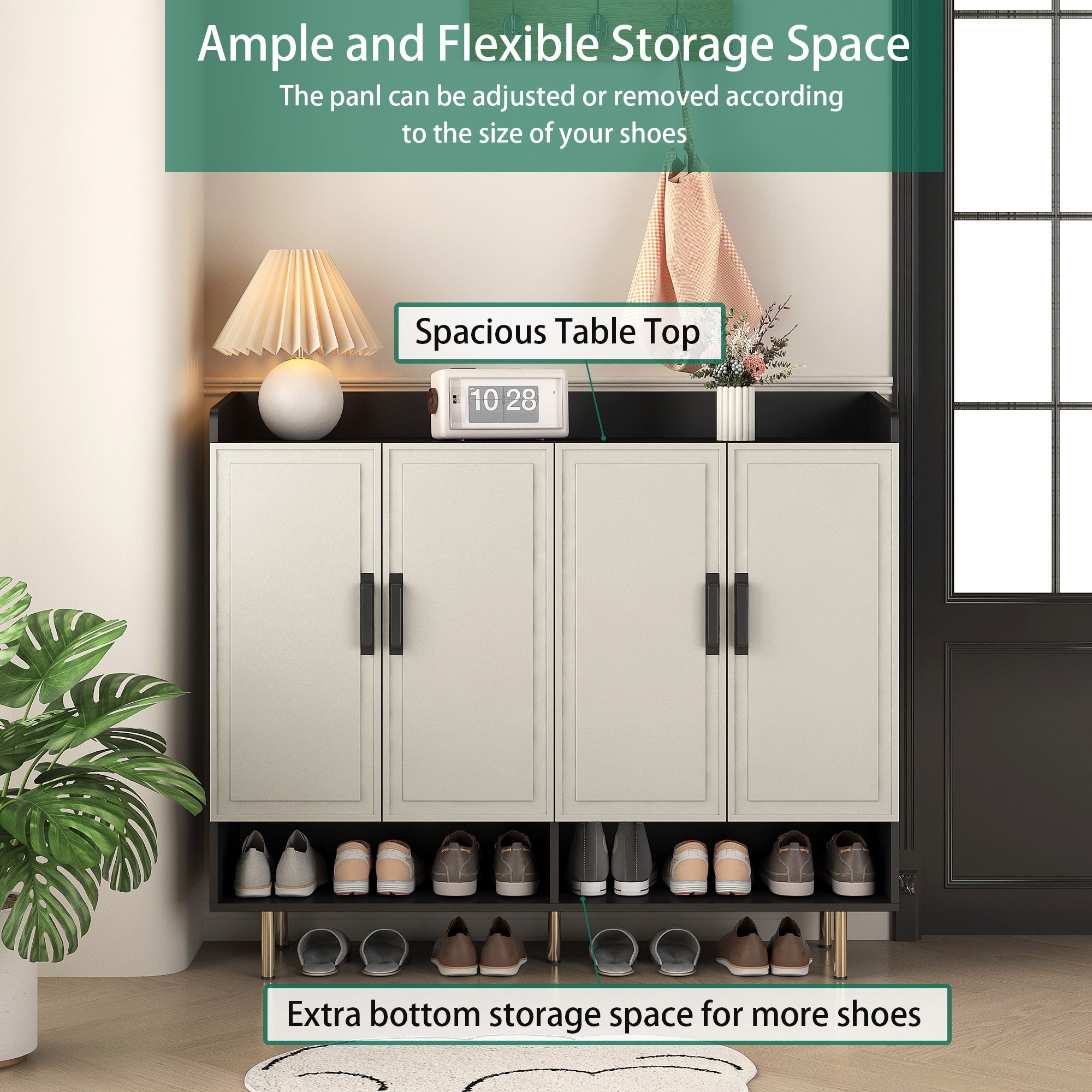 Shoe Cabinet with 4 Doors Large Modern Shoe Storage Organizer Cabinet with Adjustable Shelves for Entryway Slim Black Shoe Rack Cabinet for Closet