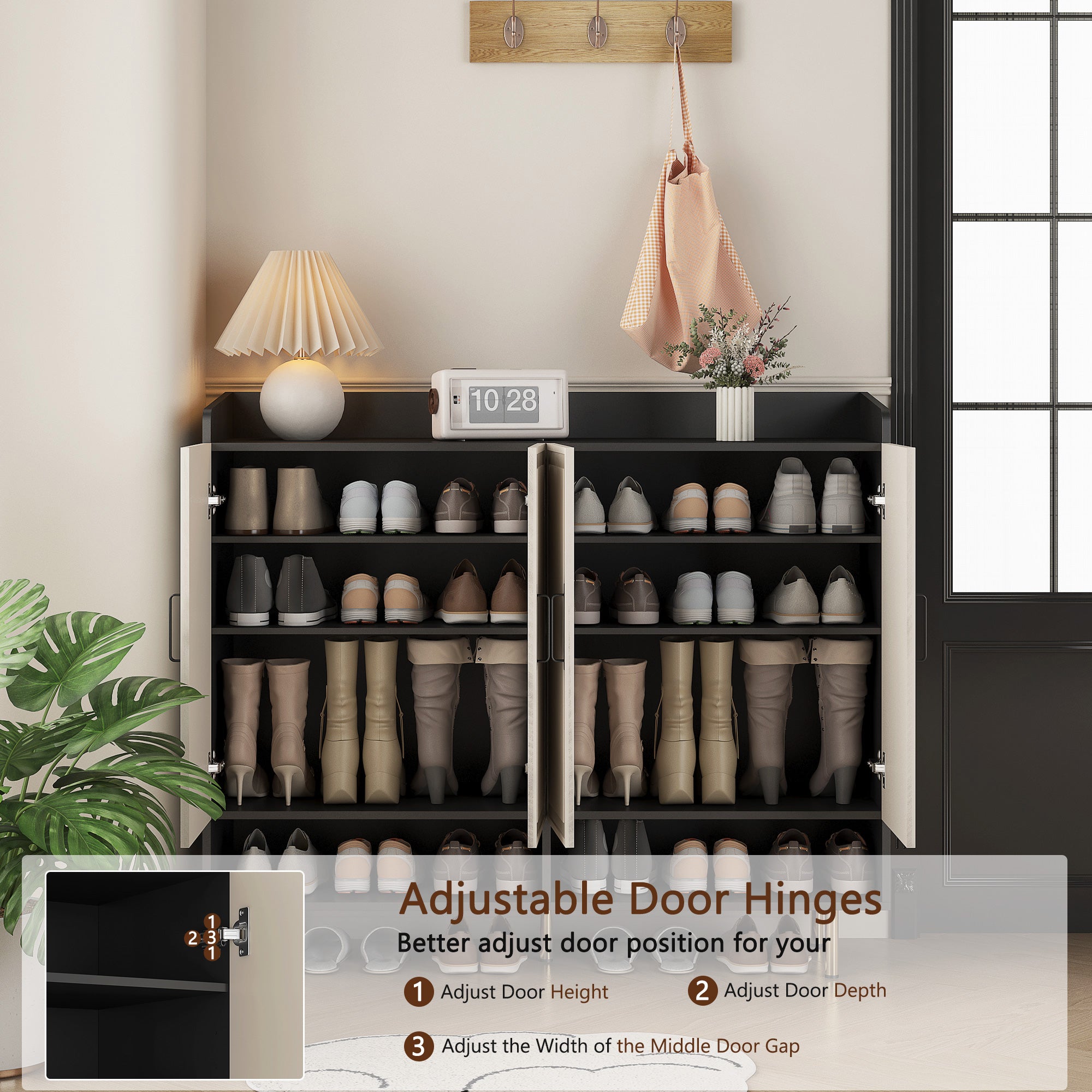 Shoe Cabinet with 4 Doors Large Modern Shoe Storage Organizer Cabinet with Adjustable Shelves for Entryway Slim Black Shoe Rack Cabinet for Closet