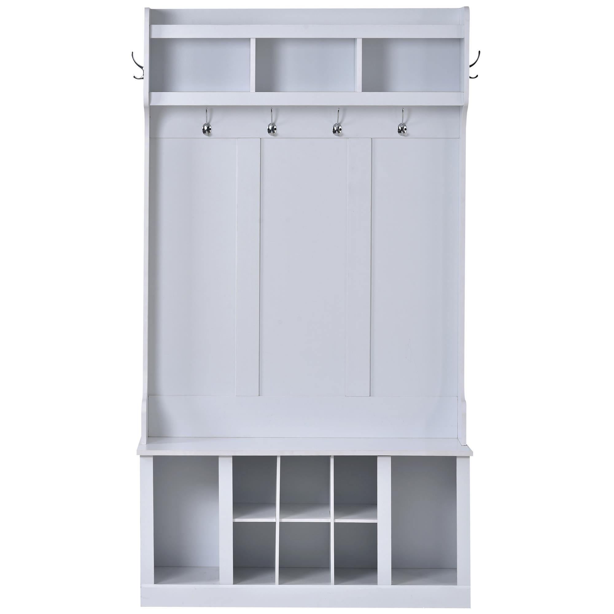 Hall Tree with 6 Hooks , Coat Hanger, Entryway Bench, Storage Bench, 3-in-1 Design, 39.4INCH, for Entrance, Hallway(White)