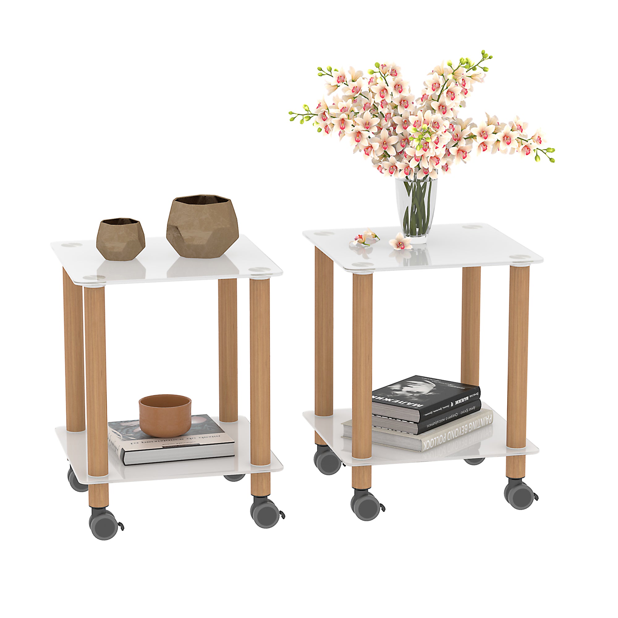 2-Piece White Oak Coffee Table Side Table Set