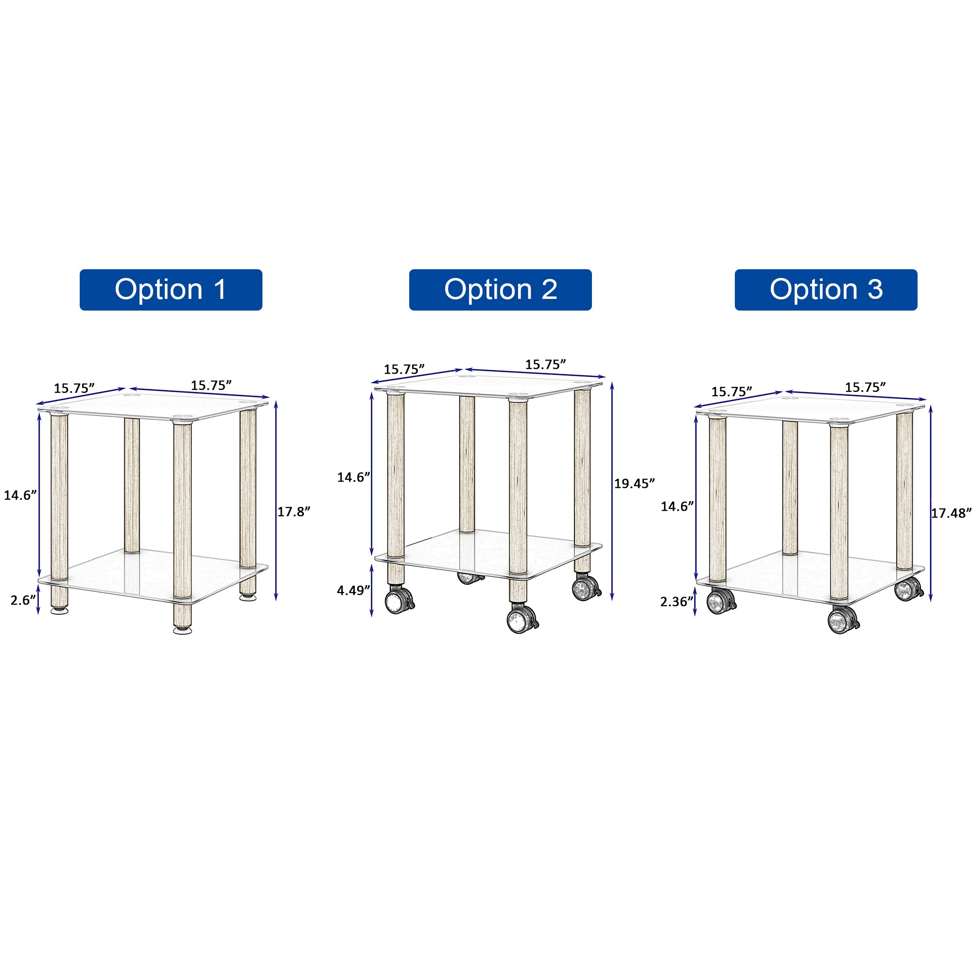 2-Piece White Oak Coffee Table Side Table Set