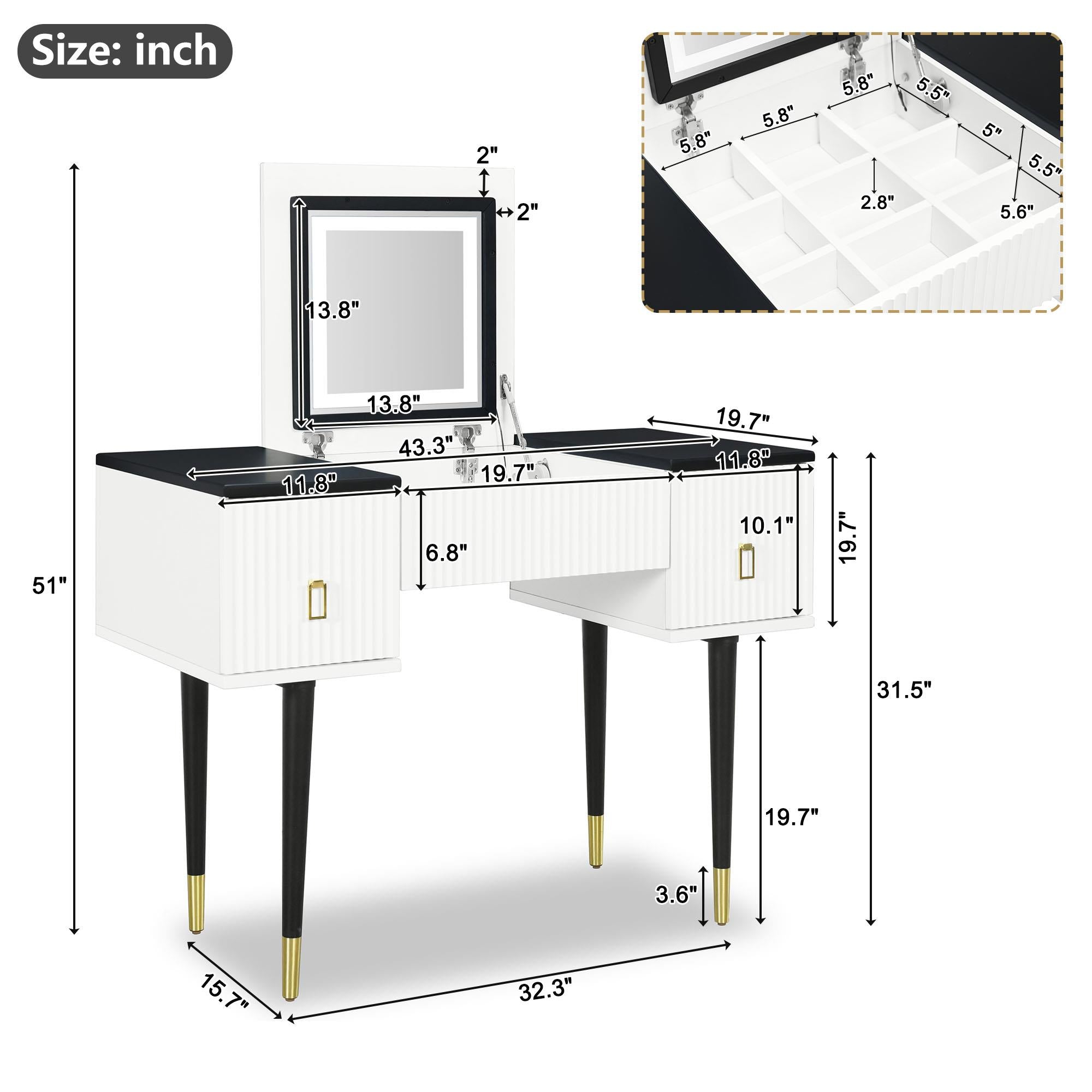 43.3" Vanity Table Set with Mirror