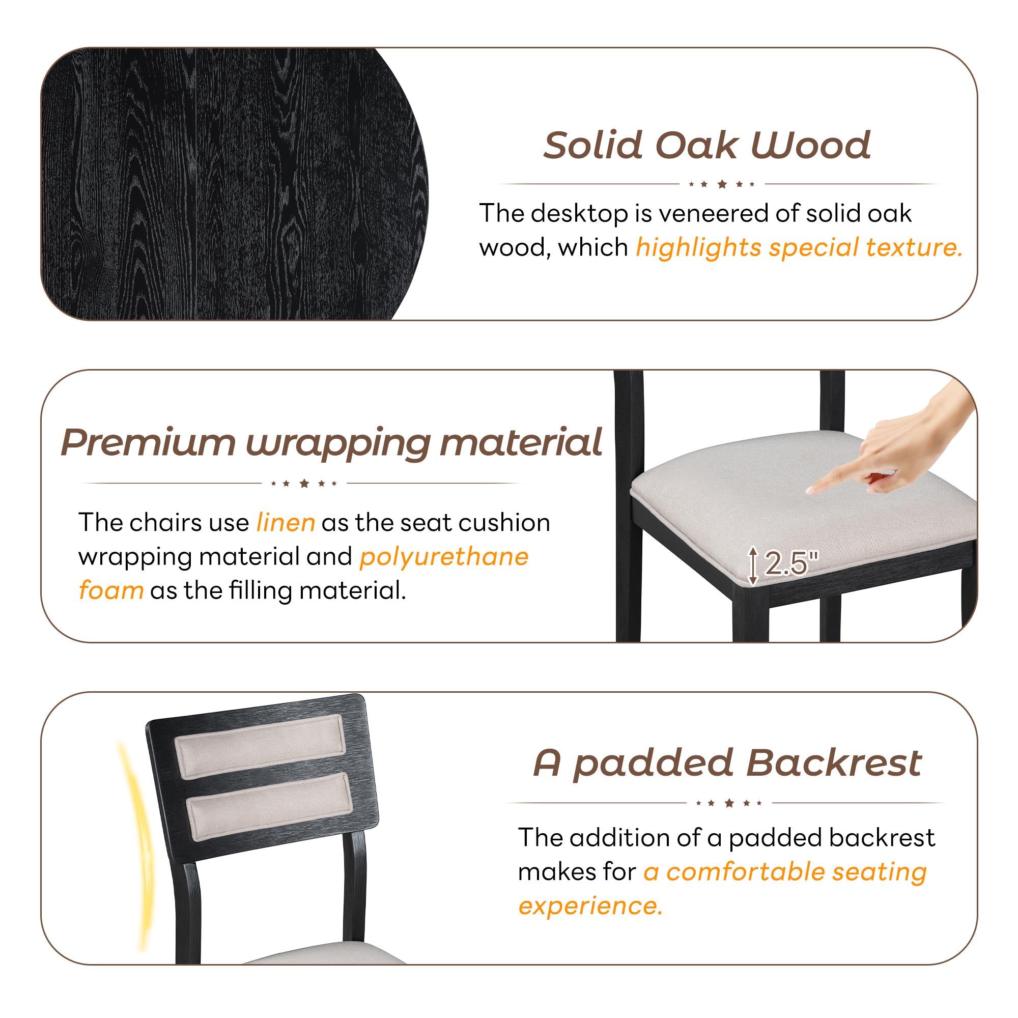 5-Piece Farmhouse Round Pedestal Extending Dining Table Set for 4