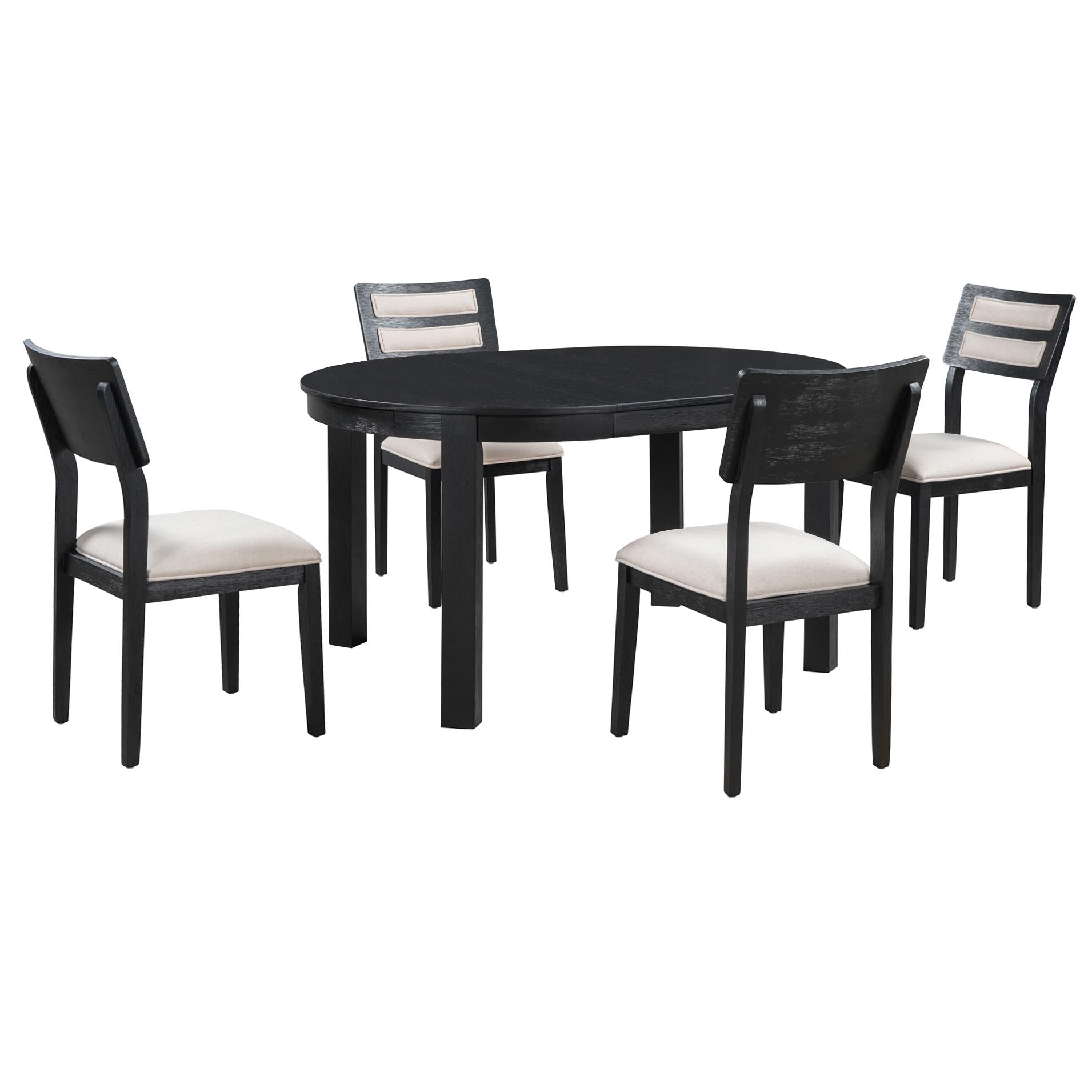 5-Piece Farmhouse Round Pedestal Extending Dining Table Set for 4