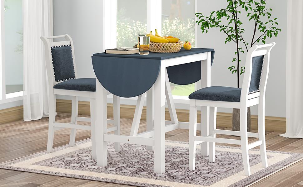 3-Piece Wood Counter Height Drop Leaf Dining Table Set