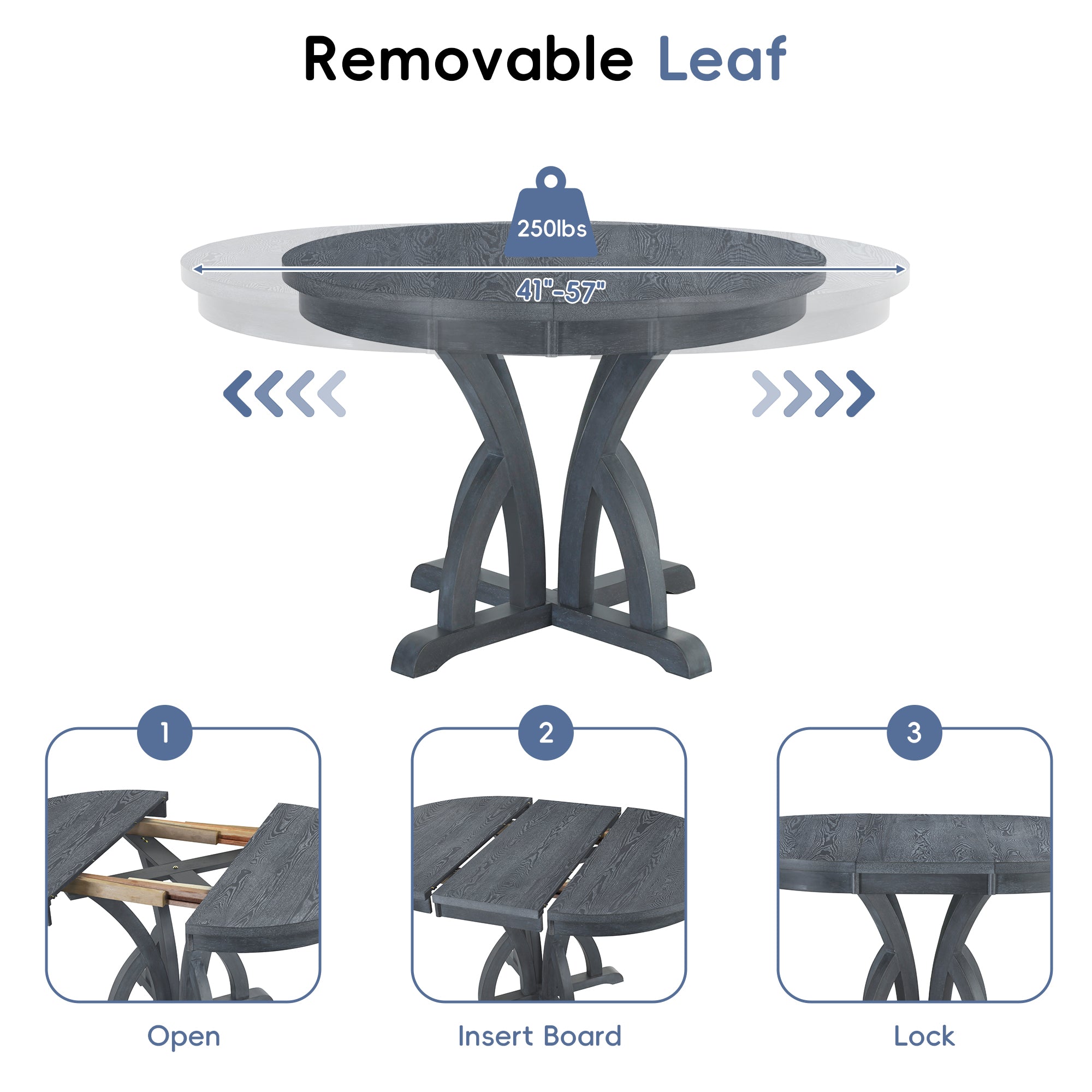 5-Piece Farmhouse Round Pedestal Extending Dining Table Set for 4