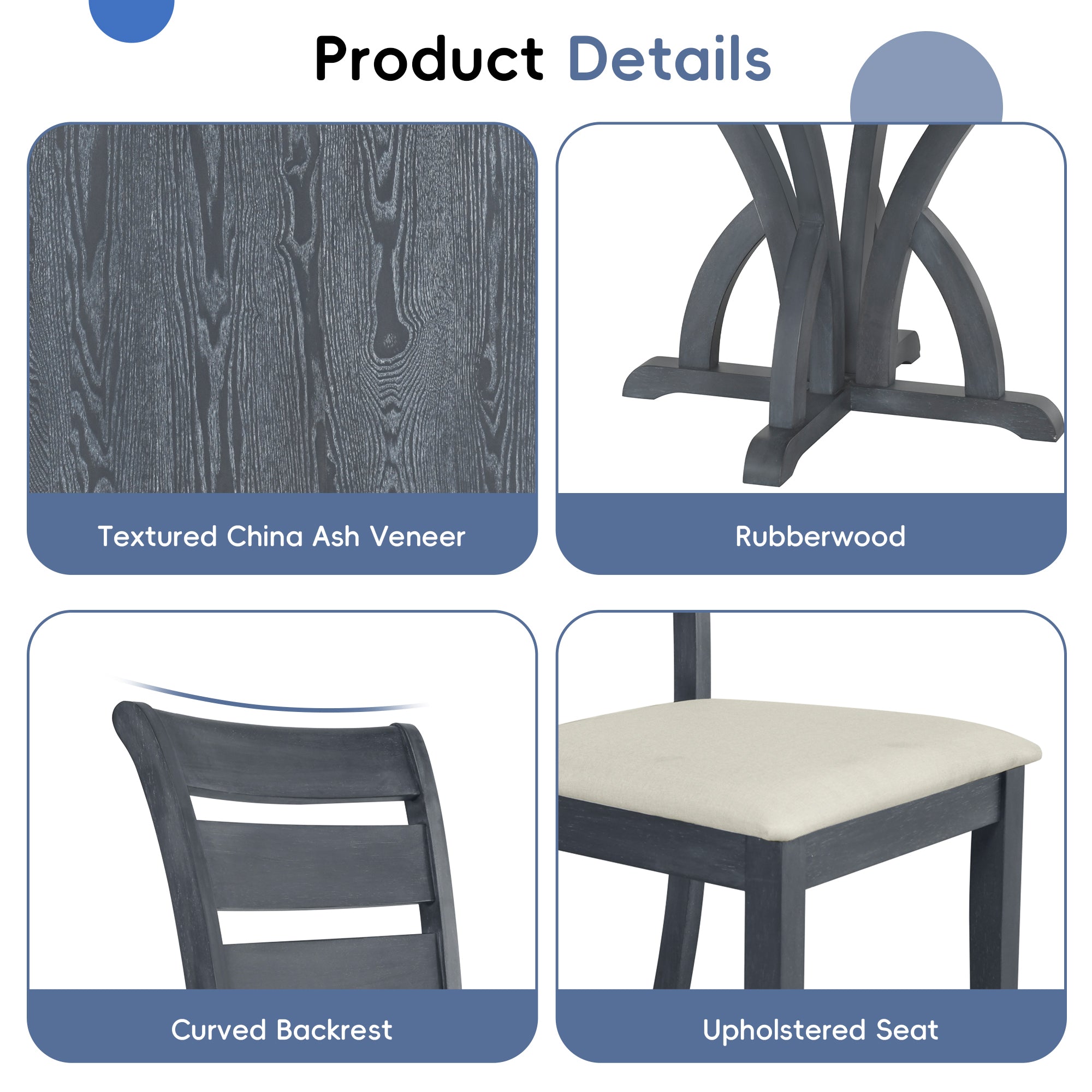 5-Piece Farmhouse Round Pedestal Extending Dining Table Set for 4