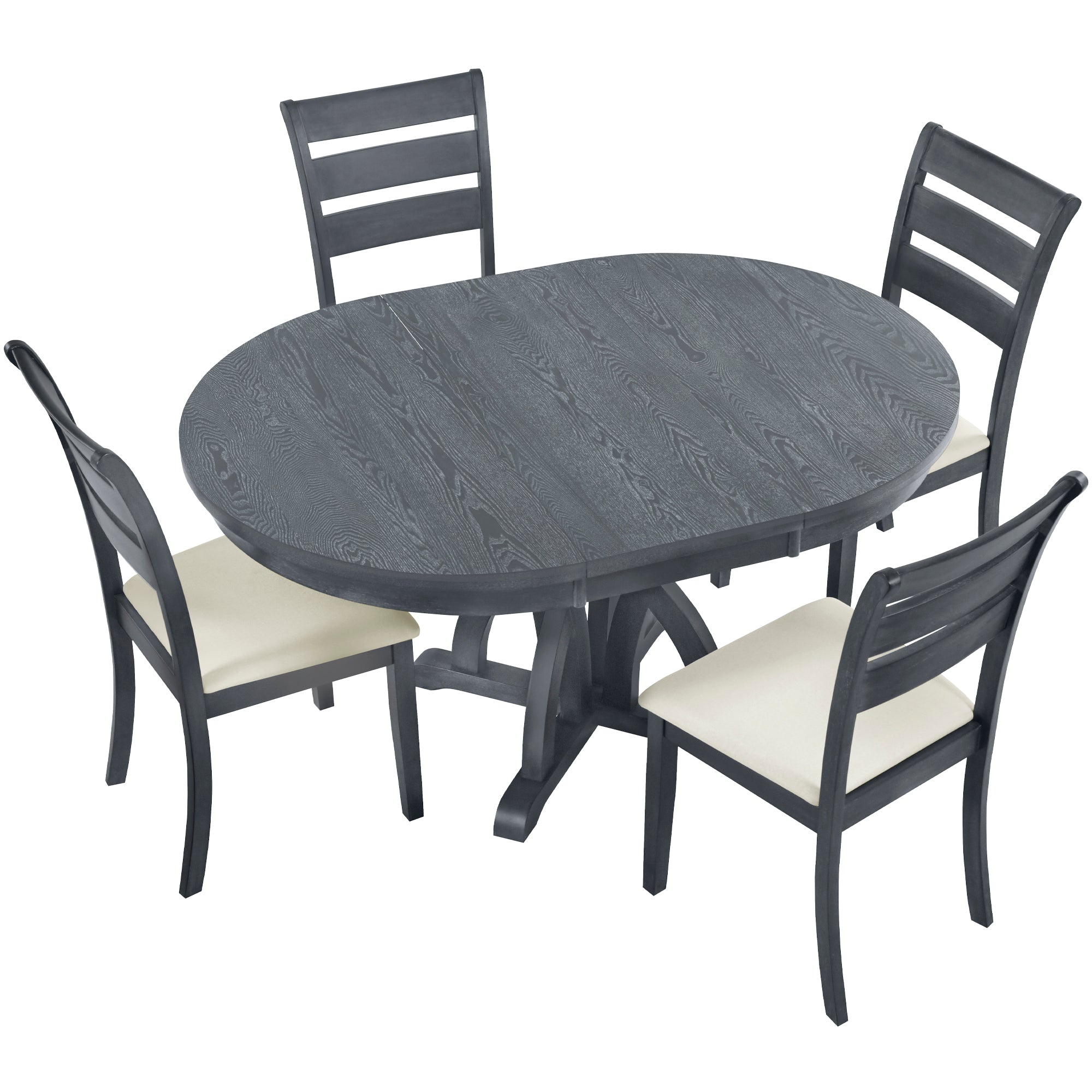 5-Piece Farmhouse Round Pedestal Extending Dining Table Set for 4