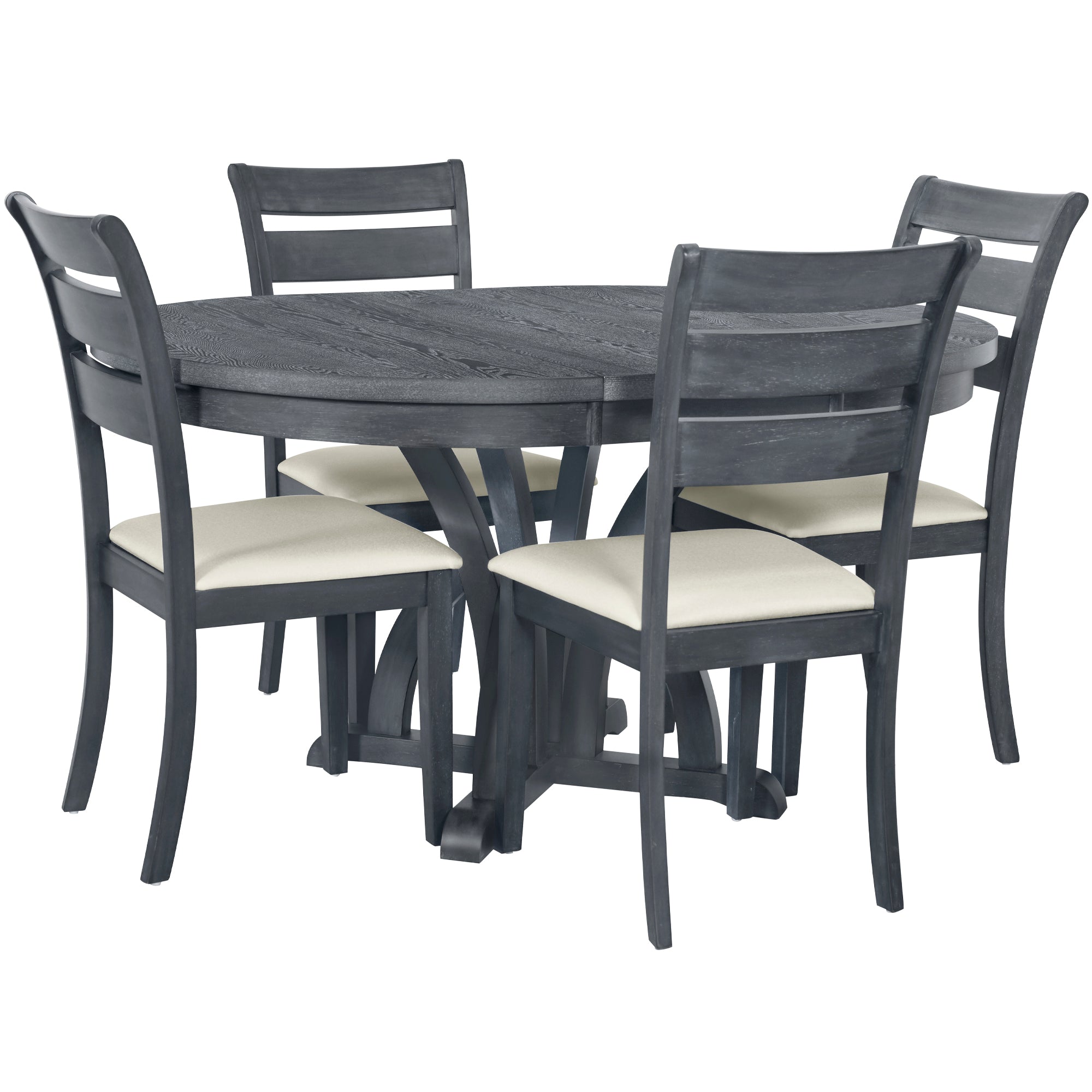 5-Piece Farmhouse Round Pedestal Extending Dining Table Set for 4
