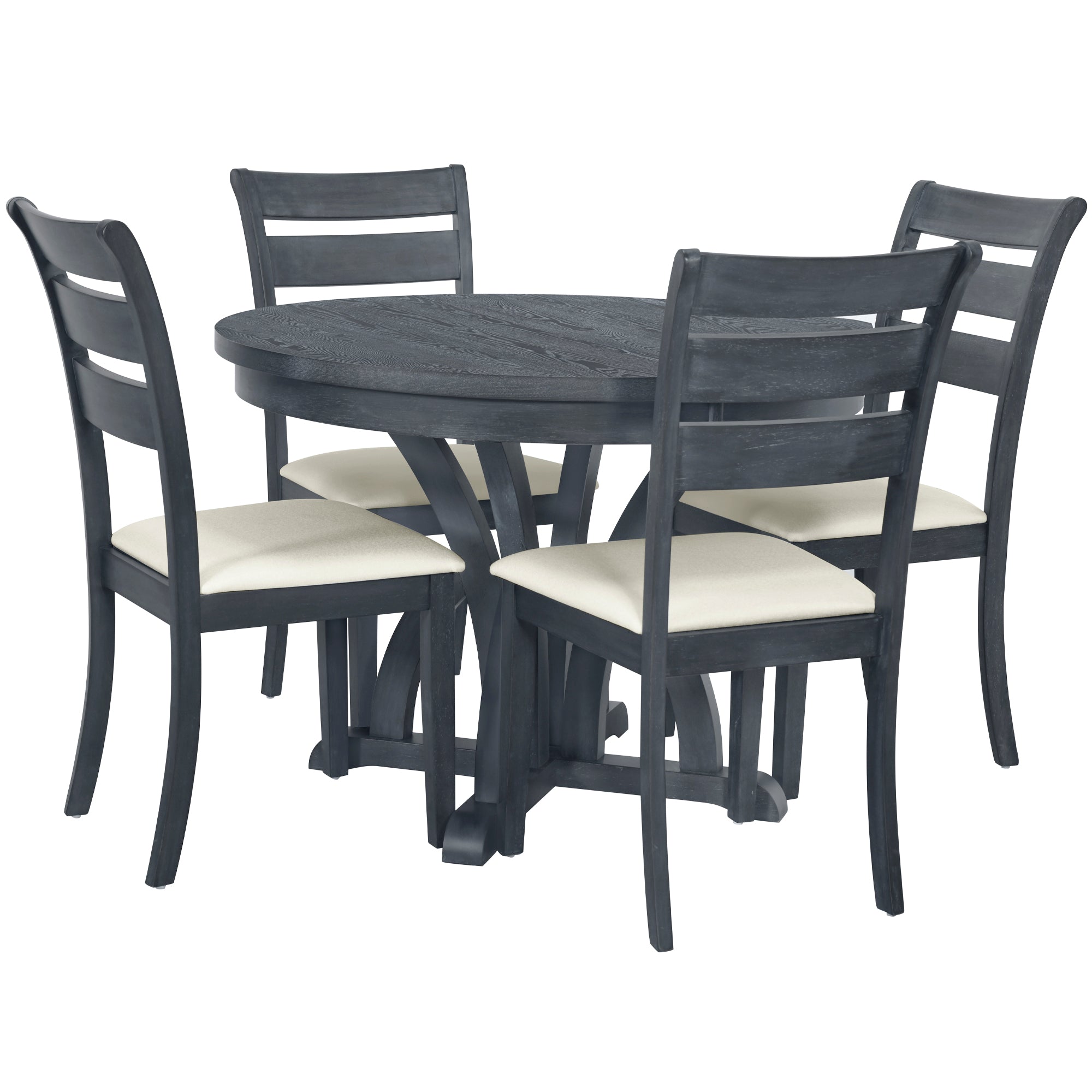 5-Piece Farmhouse Round Pedestal Extending Dining Table Set for 4